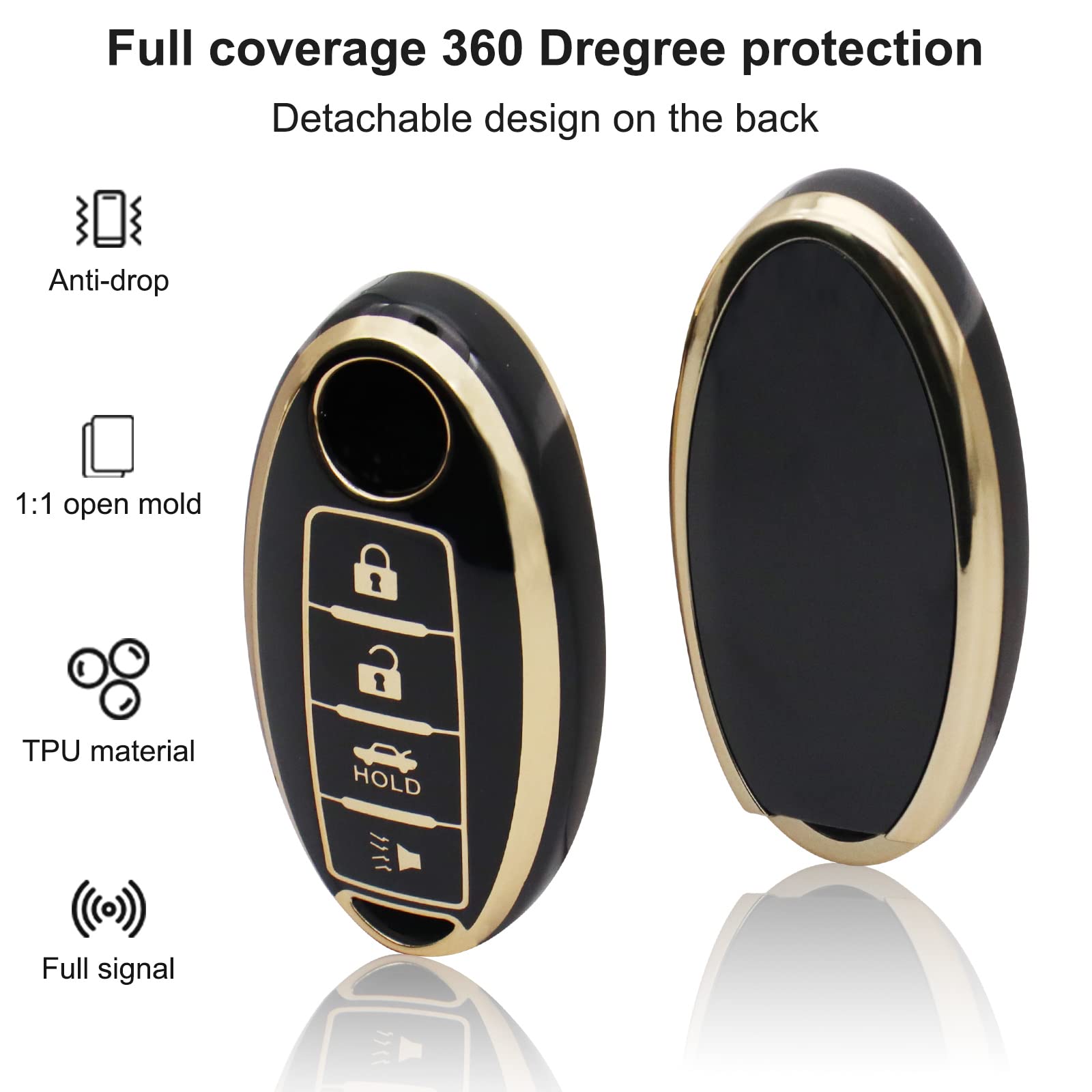 SUNCARACCL for Nissan Key Fob Cover with Leather Keychain, Soft TPU Full Cover Protection Key Case for Altima Maxima Rogue Armad