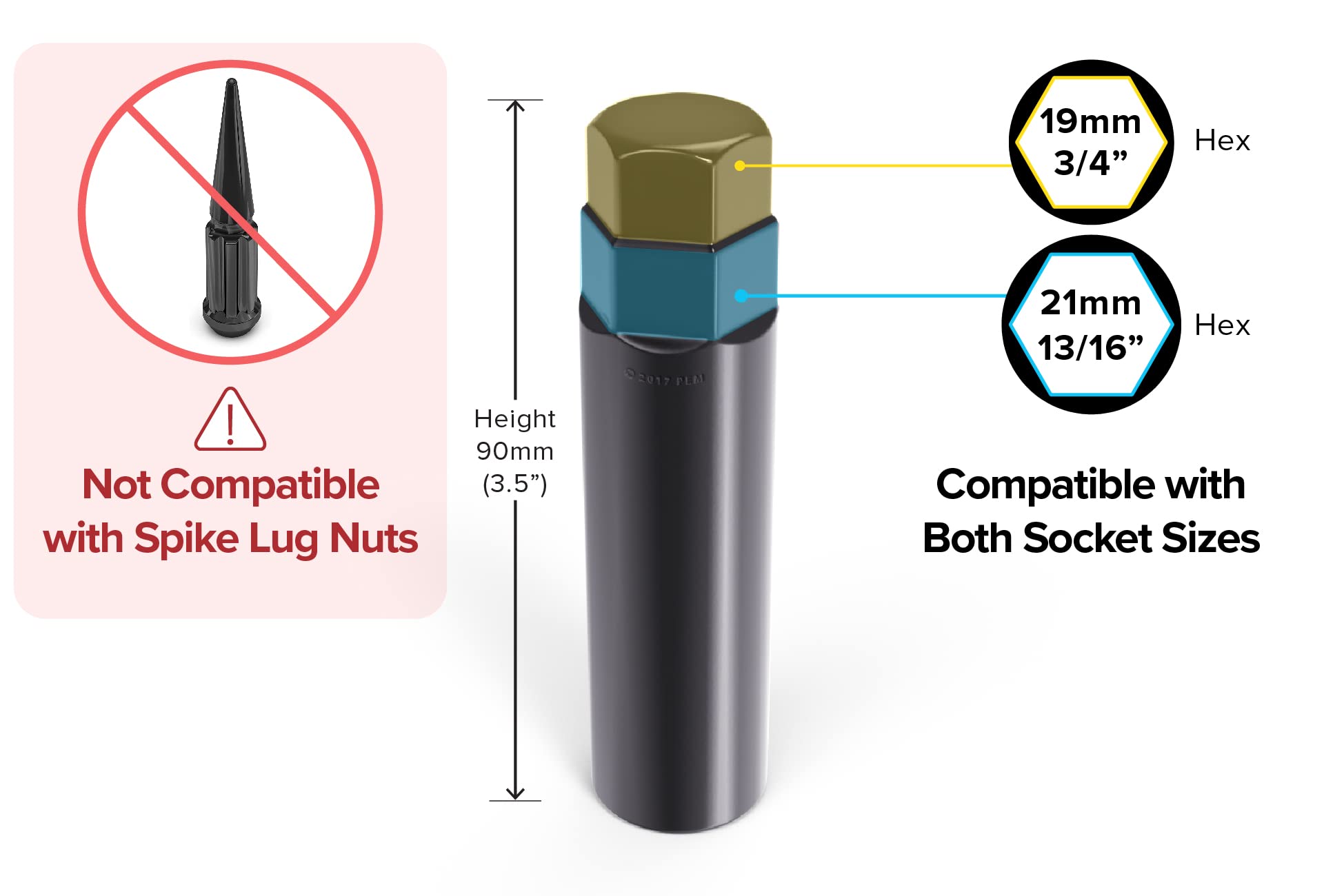 Stancemagic Small 6 Point Spline Drive Tuner Replacement Socket Key Tool For Aftermarket Six-Spline Wheel Lock Lug Nuts - 17.6Mm