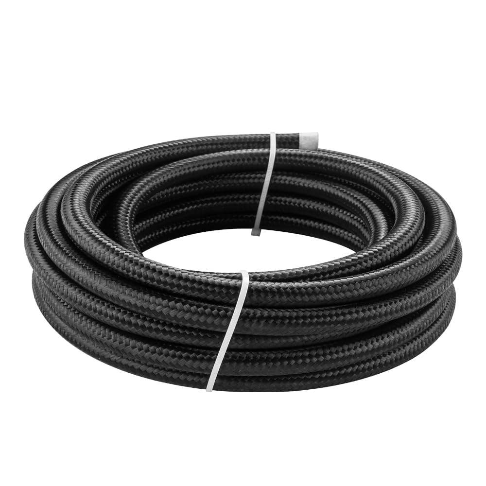 8AN Fuel Line, 1/2 Braided Fuel Hose Nylon CPE hose for Oil Gas, Power Steering,fuel Transmission, 20FT Black