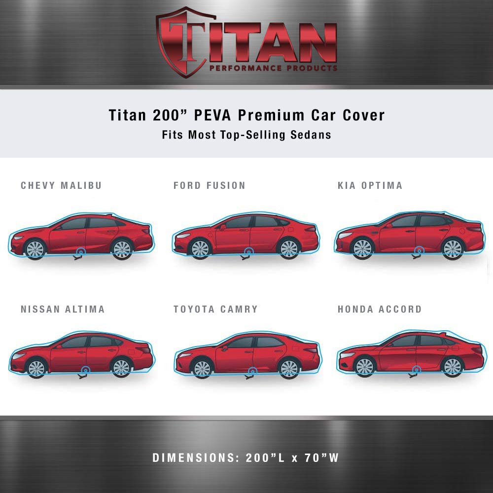 Titan Premium Multi-Layer Peva Car Cover For Sedans 186-202''. Waterproof, Uv Protection, Anti-Scratch Protective Lining, Driver