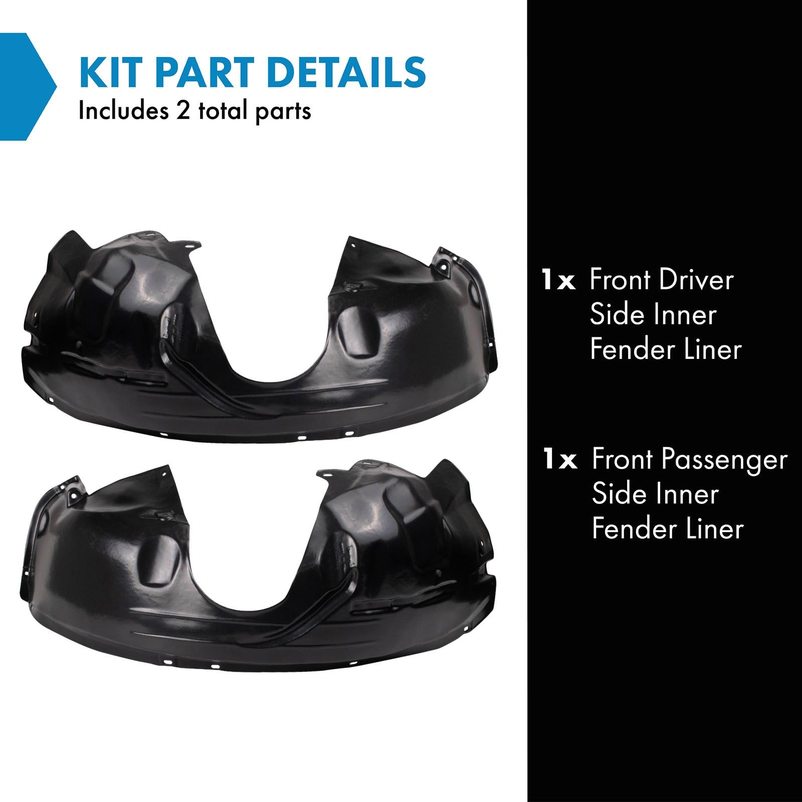 Trq Front Inner Fender Liner Set Compatible With 2010-2013 Ford Transit Connect Fo1248169 Fo1249169