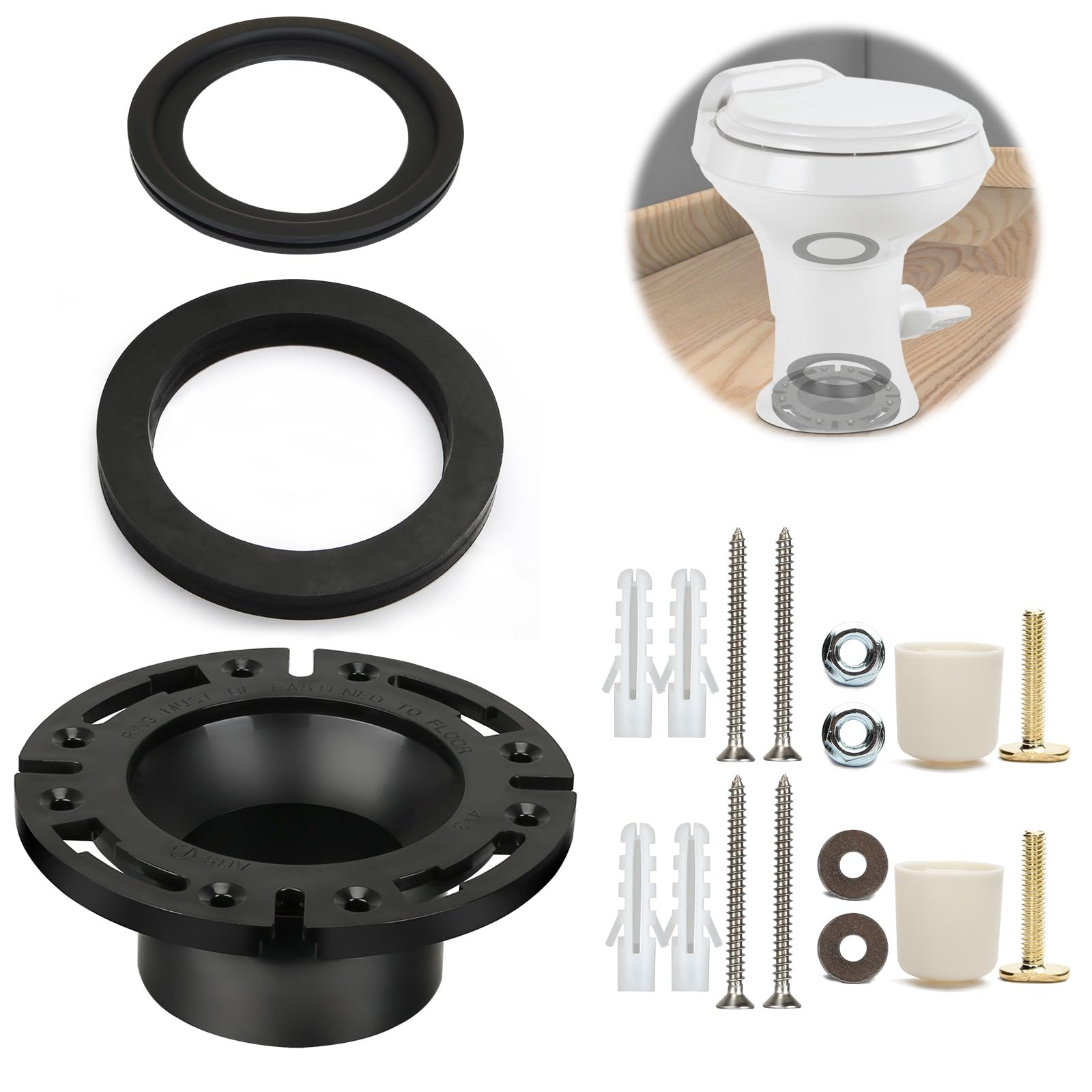 Xqiqx Rv Toilet Seal With 3 Inch Socket Floor Flange Kit, Rv Toilet Flange Seal Fits 300/310/320 Rv Toilets To Replaces 38534589