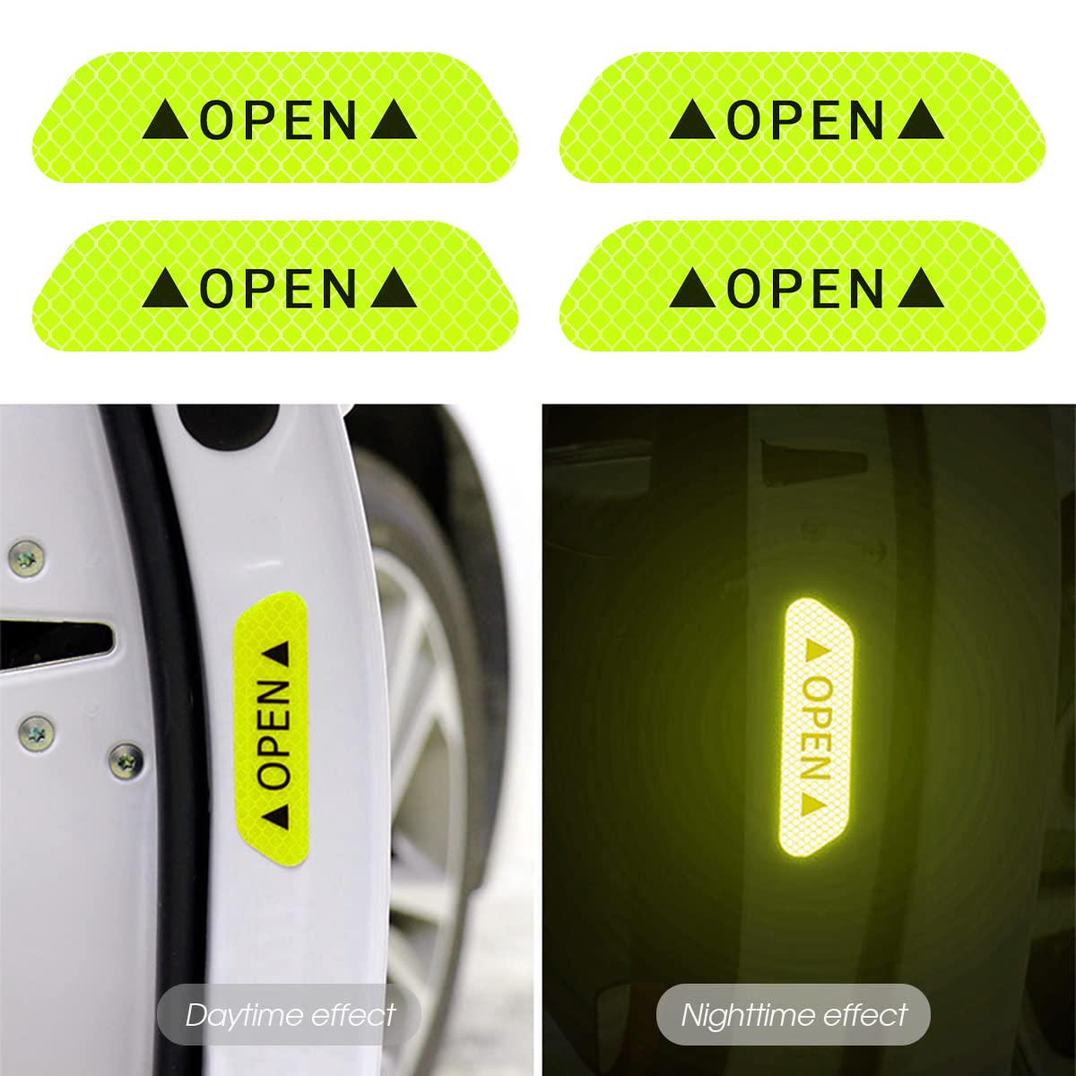 Aukepo 8Pcs Reflective Open Warning Stickers For Car Door, Night Visibility Auto Safety Prompt Decals, Anti-Collision Protective