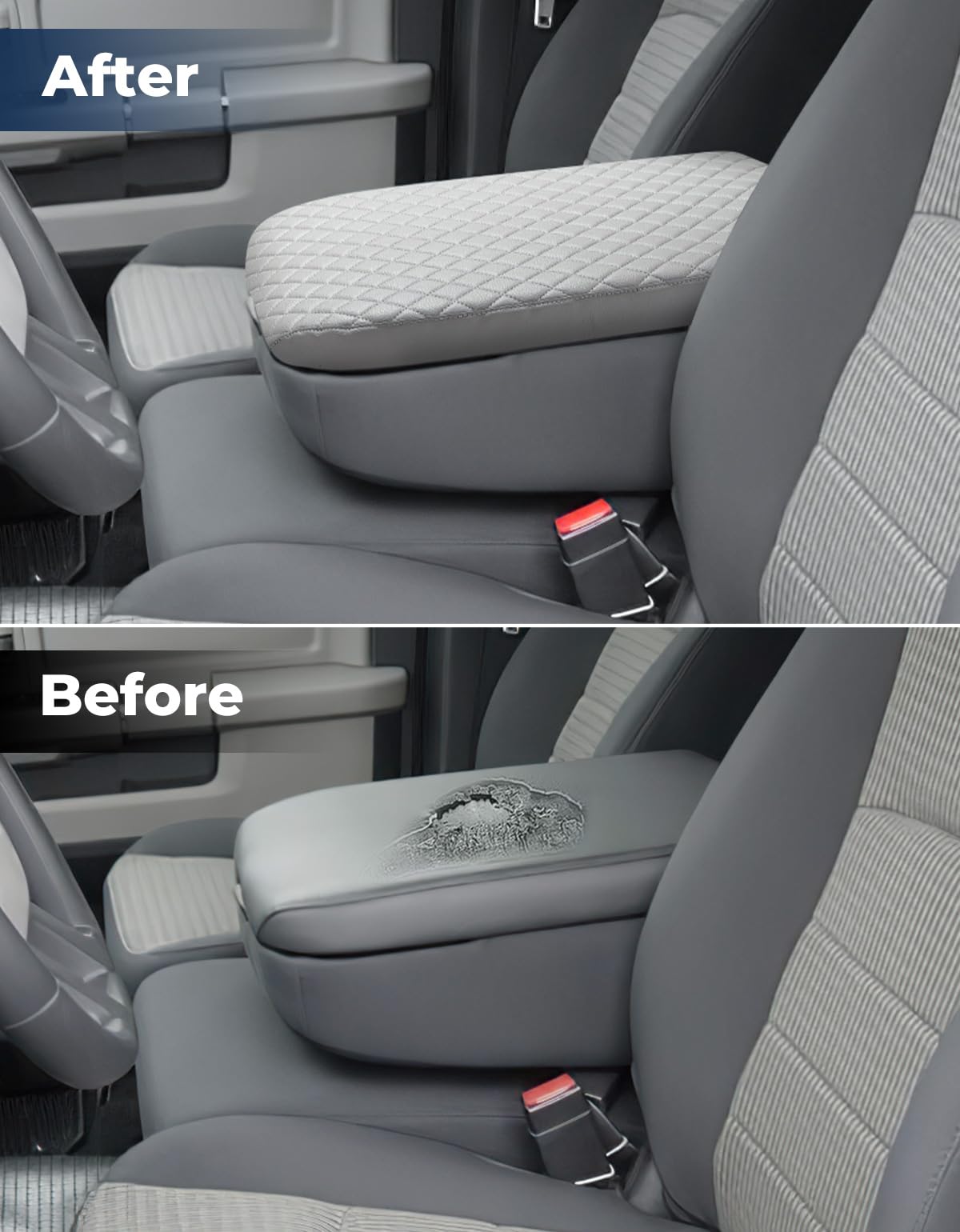 Issyauto Center Console Cover Compatible With 2002-2012 Ram 1500 2500 3500 Jump Seat Console, Leather Armrest Lid Cover Arm Rest