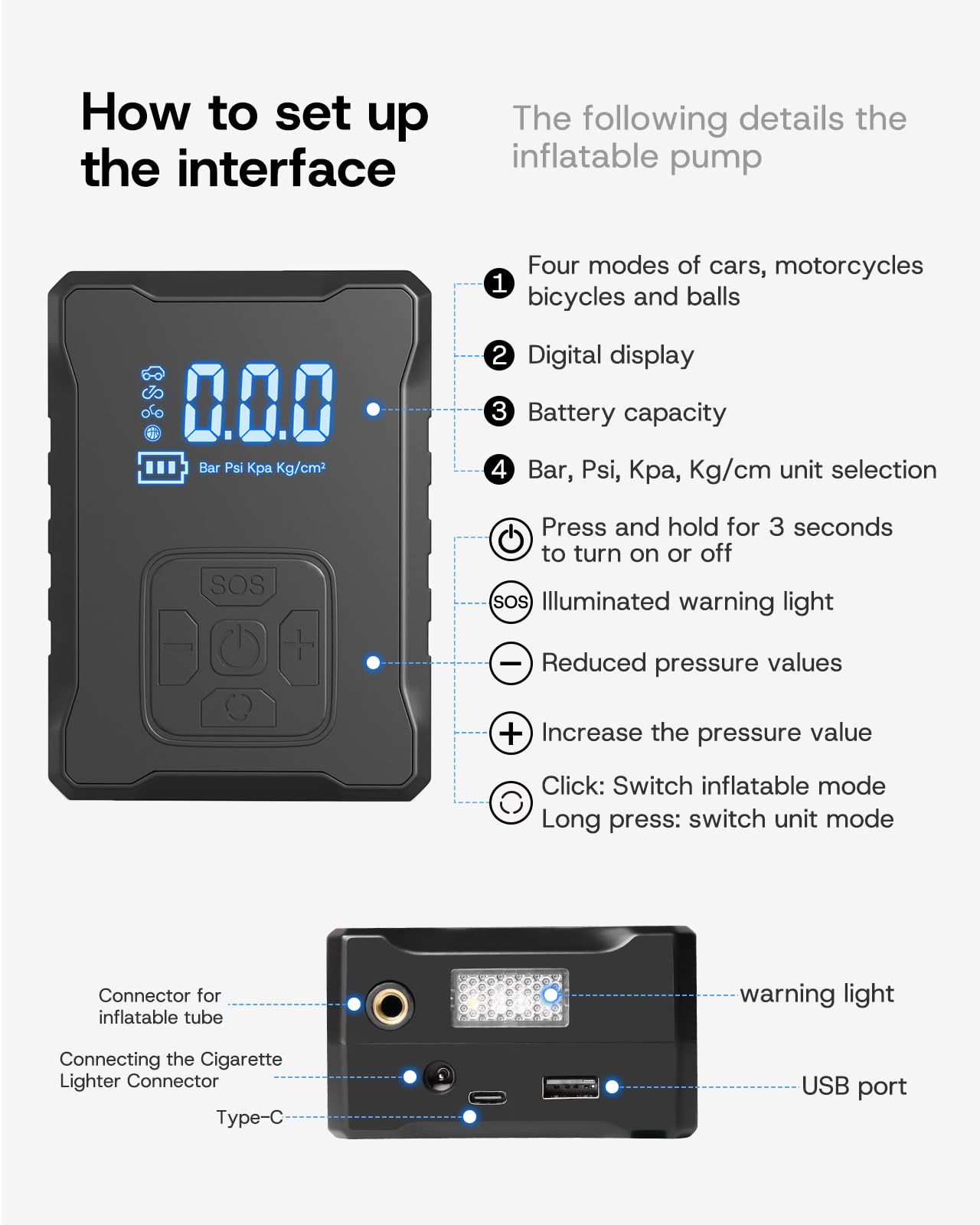 Sumk 2025 Upgrade Jack Pads For Tesla Model 3/Y Accessories 2025, Wireless Universal Tire Inflator Pump Set With Built-In Tire R