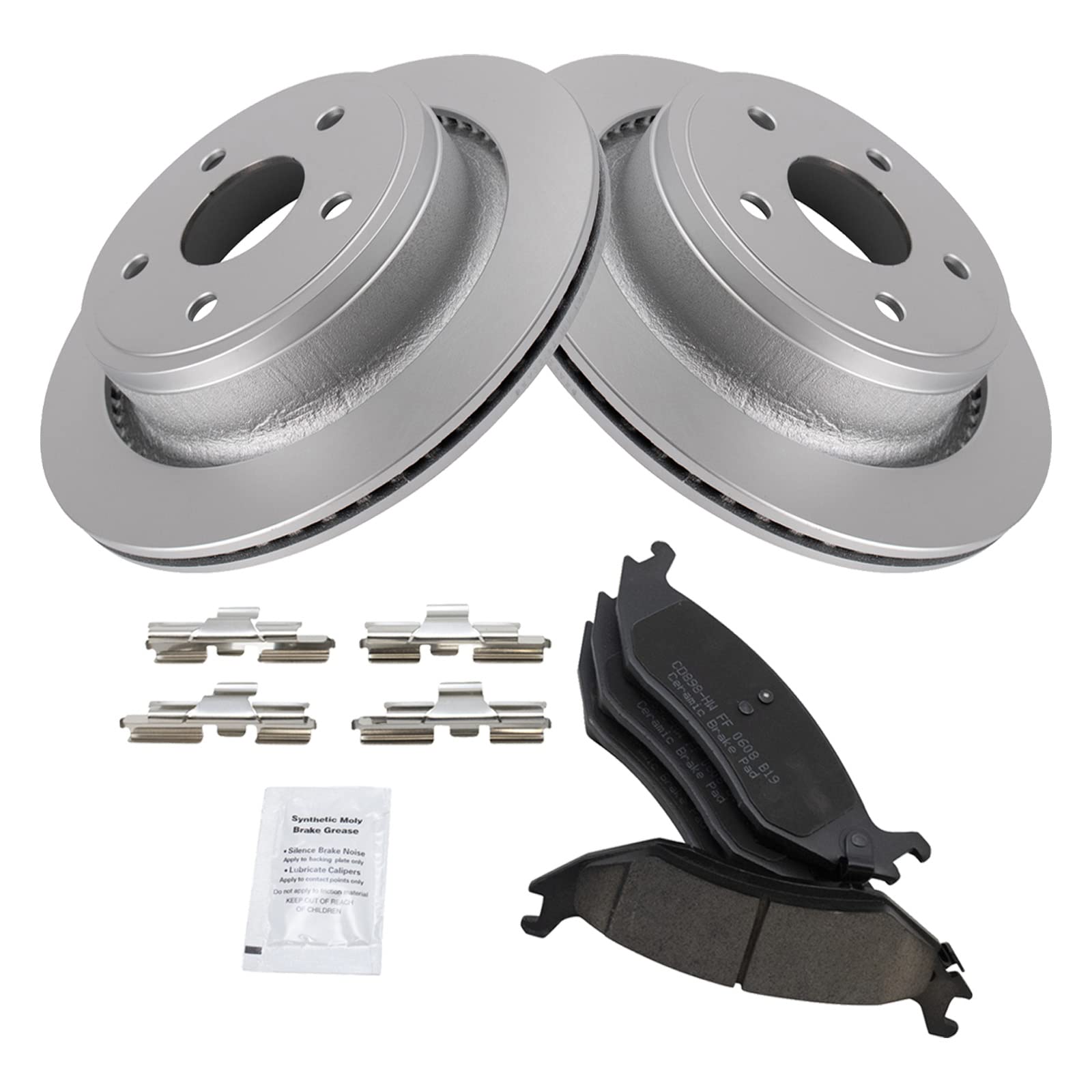 Trq Ceramic Brake Pad & Coated Rotor Kit Rear Compatible With Dodge Ram 1500 Pickup Truck