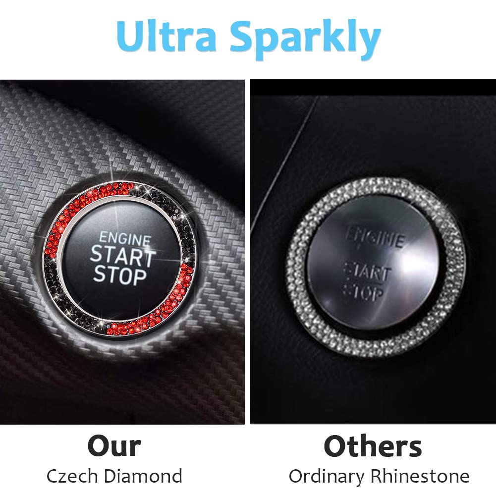 Tobequeen Black And Red Bling Push Button Start Ring Emblem Sticker,Crystal Rhinestone Interior Engine Start Stop Car Bling Ring