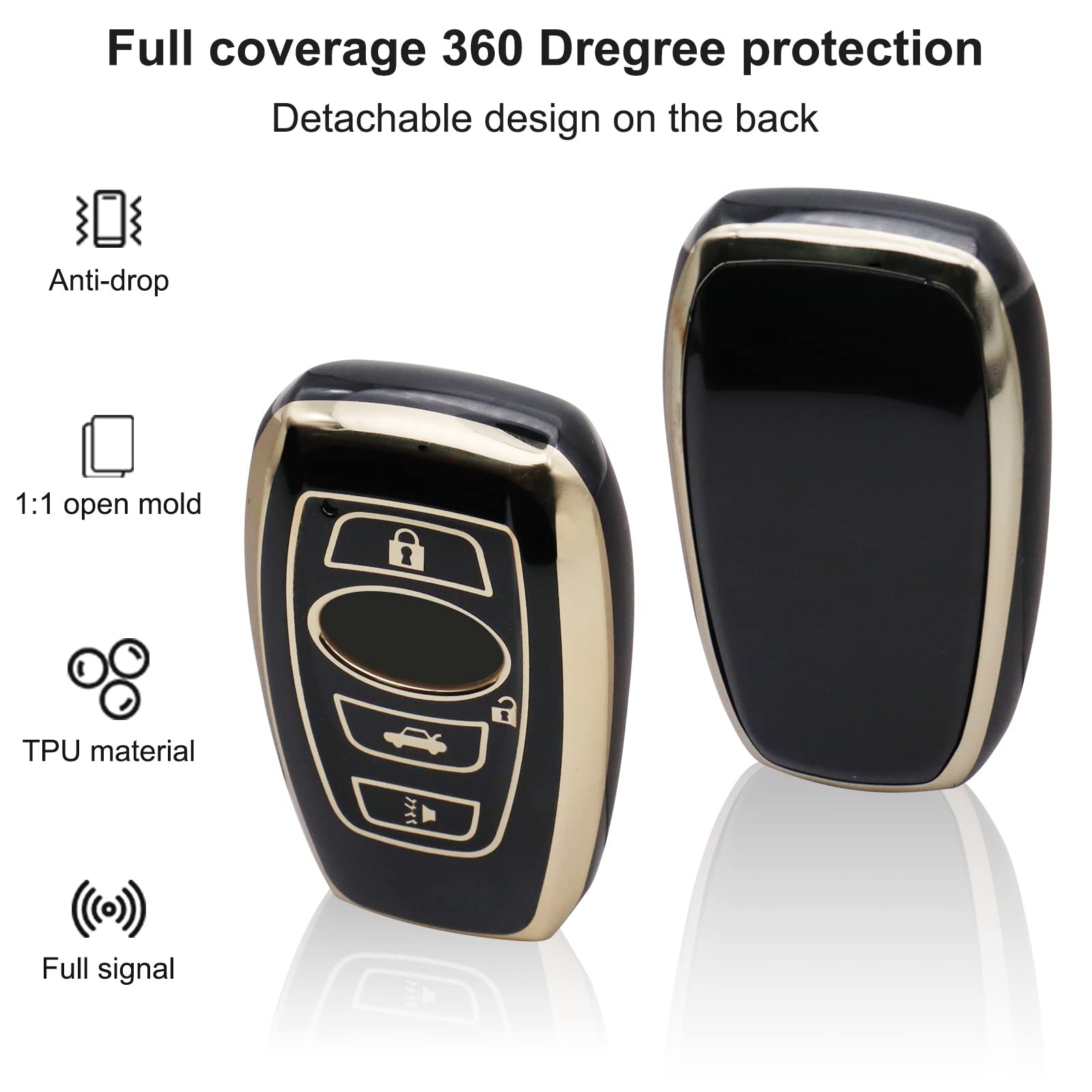 Elegananccy For Subaru Key Fob Cover, Soft Full Protection Key Case Shell With Keychain Compatible With Ascent Brz Crosstrek Forester Impreza Legacy Outback Wrx Sti Smart Key (Black)