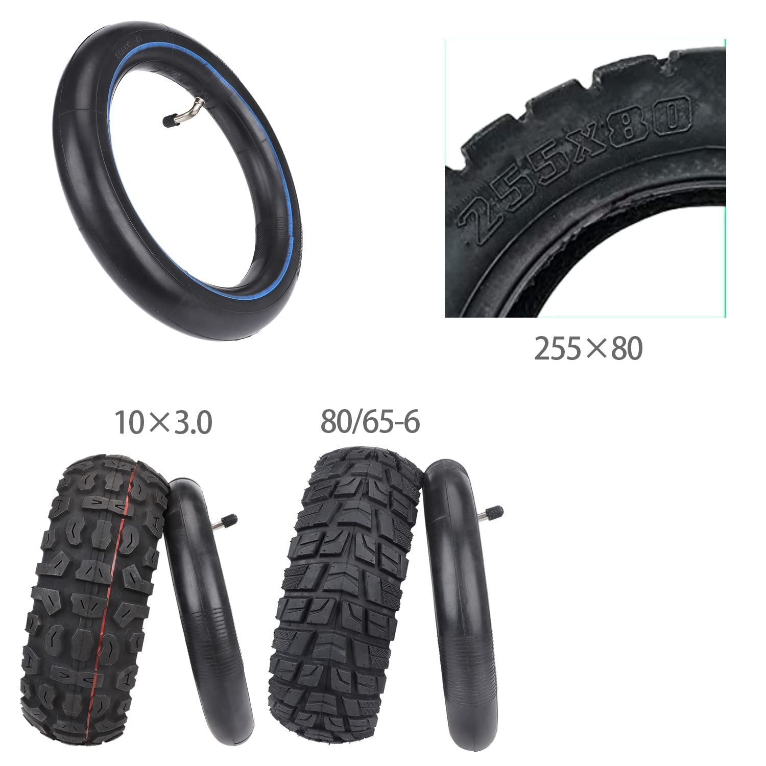 Ybang 80/65-6 10X2.5 Inner Tube Replacement 10 Inch 255 * 80 For Kugoo M4 Pro For Speedual Zero 10X Tire Tire With Elbow Valve Thickened Widened (2 Pcs)