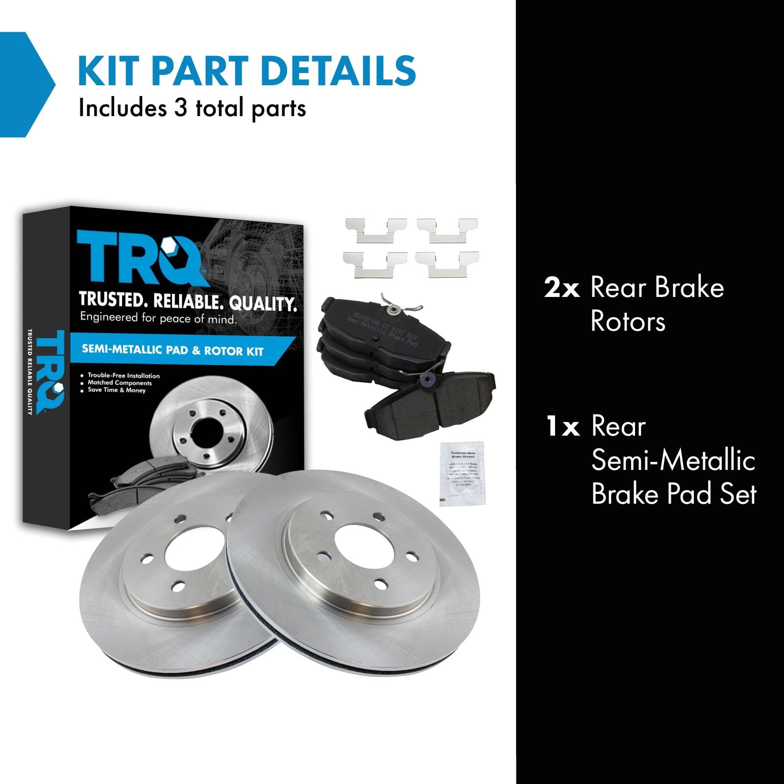 Trq Rear Brake Pad & Rotor Kit Brake Pads Brake Rotor Semi-Metallic Compatible With 2005-2014 Ford Mustang