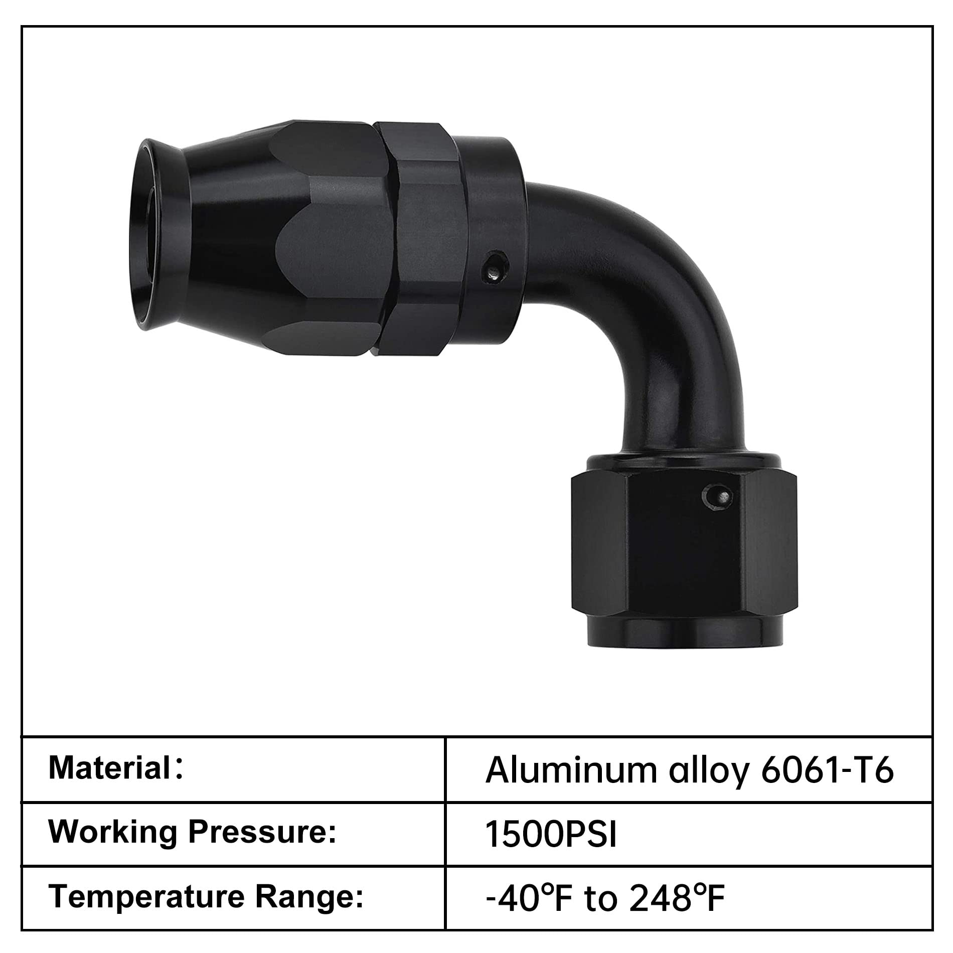 Evil Energy 6An Ptfe Hose End Fitting 90 Degree Black For Ptfe Hose Only 2Pcs
