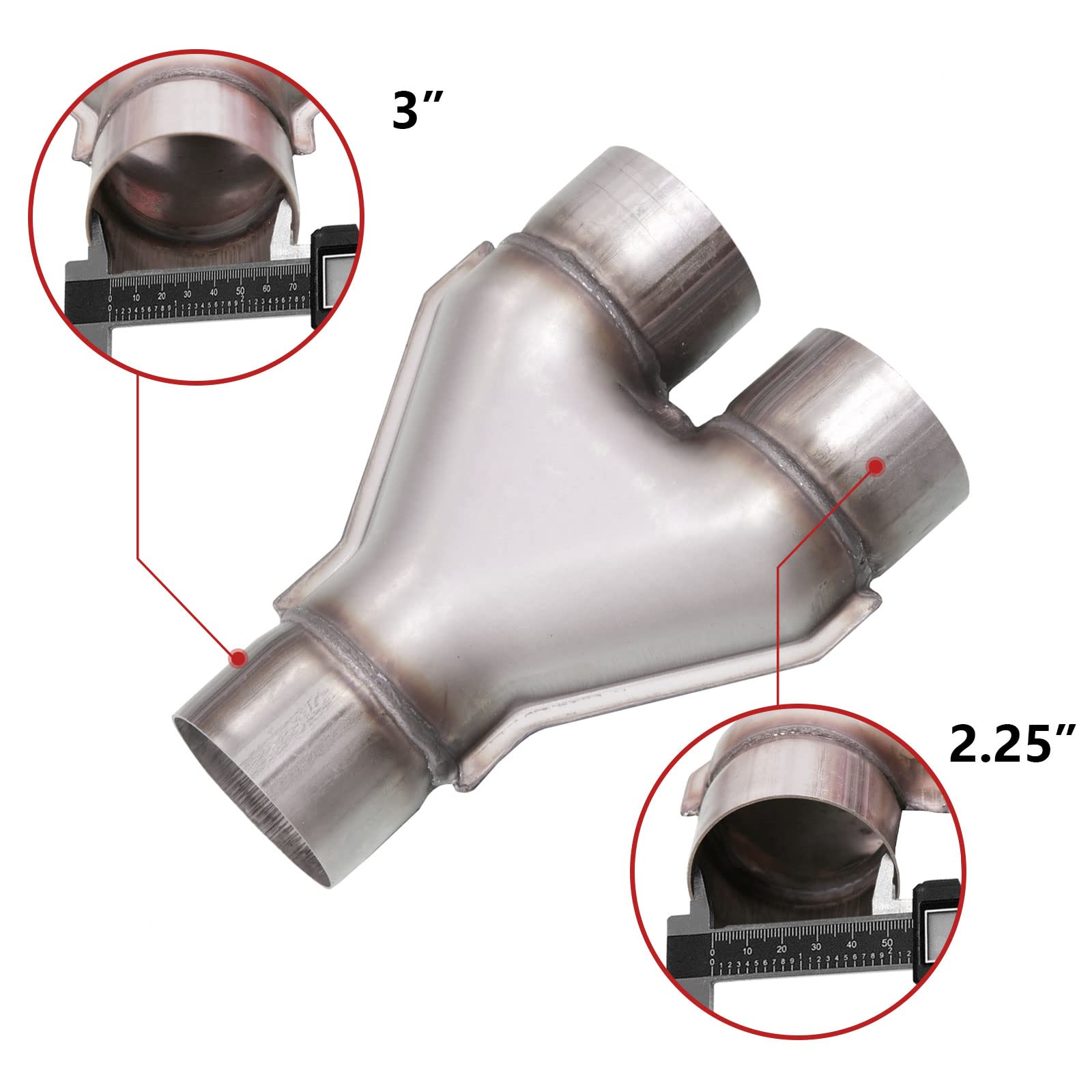 Universal 409 Stainless Steel Exhaust Y Pipe, 3'' Single to 2.25'' Dual Exhaust Adapter Connector for Car Truck, 10'' Overall Le