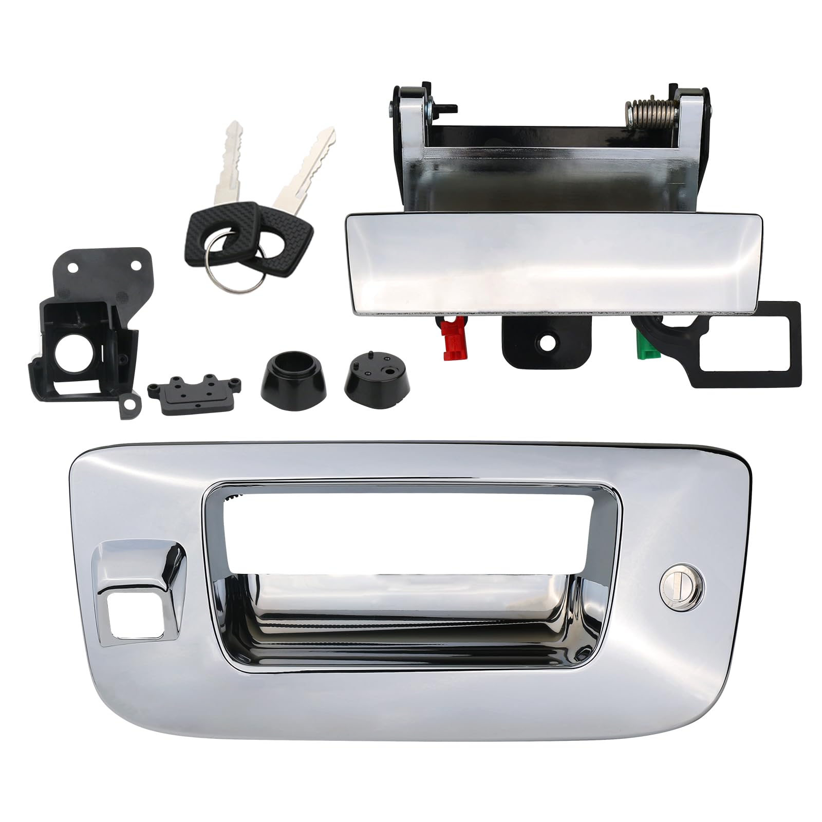 APPERFiT Locking Tailgate Handle Latch & Bezel w/Lock Cylinder & Backup Camera Hole Compatible with 2007-2014 Chevrolet Chevy Si