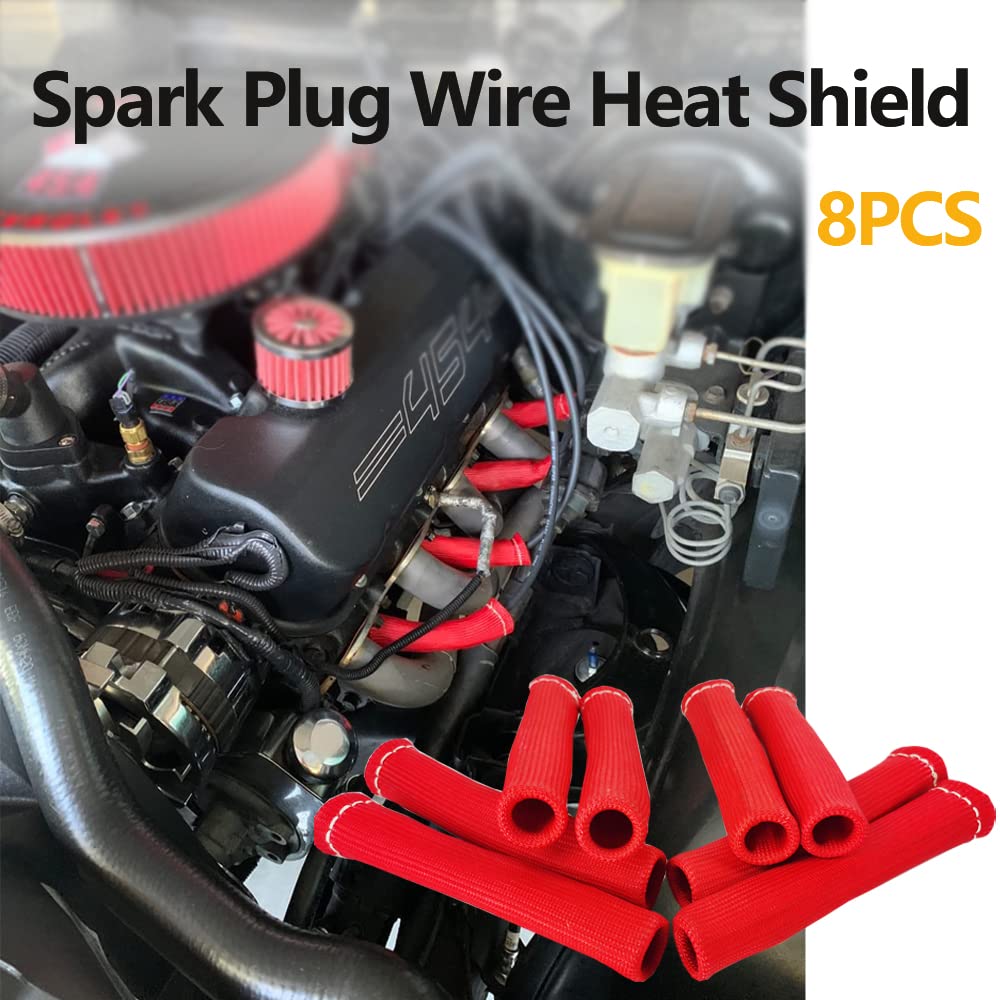 Spark Plug Wire Boots Thermal Protection Insulator Sleeve, 1200 Degree Heat Shield Cover Wrap 6 Inch For Car Truck 8Pcs(Red)