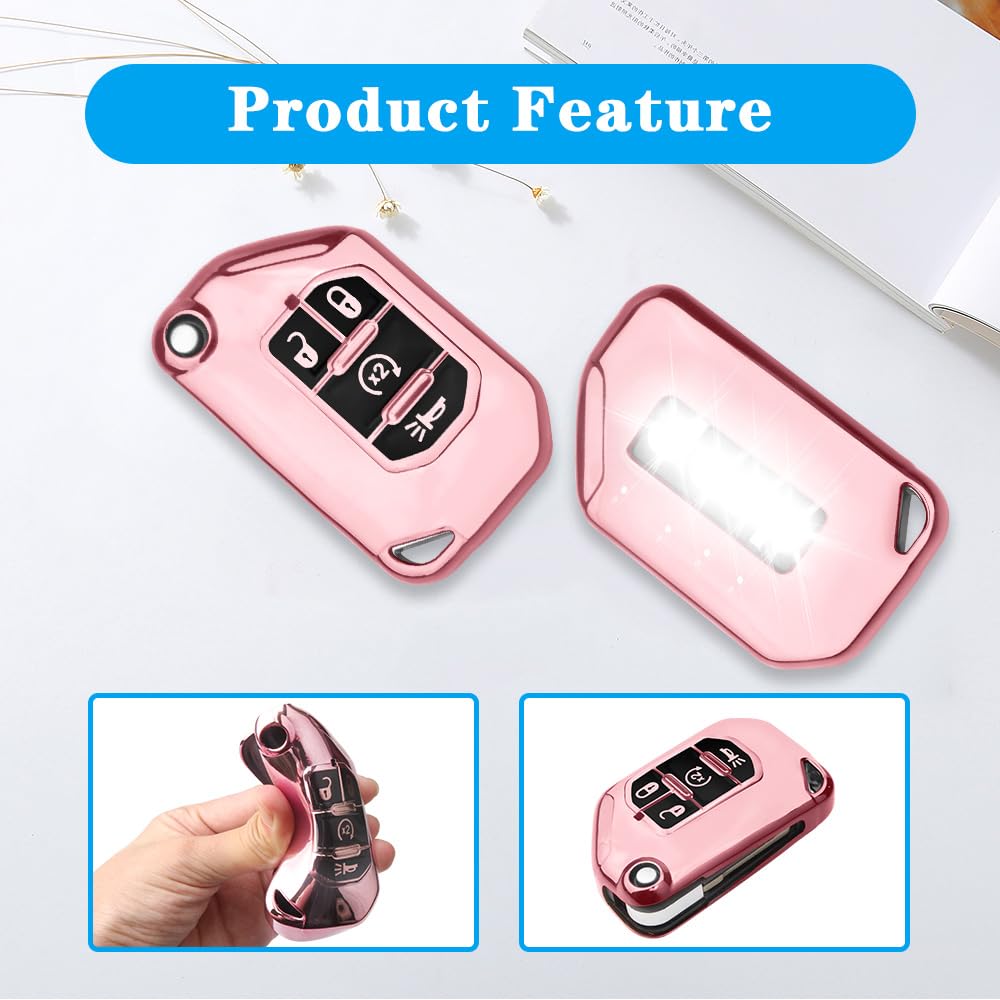 QBUC Jeep Key Fob Cover With Keychain, Flip Key Case Protector for 2018-2024 Wrangler JLU JL 2020-2023 Gladiator Rubicon JT (Pin