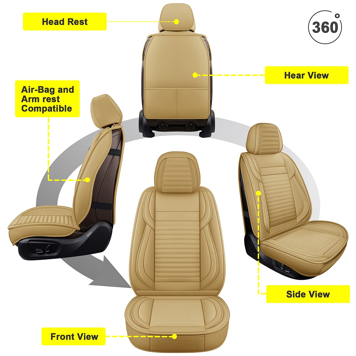 Lingvido Car Seat Covers,Breathable And Waterproof Faux Leather Automotive Seat Covers For Cars Suv Pick-Up Truck Sedan,Universa
