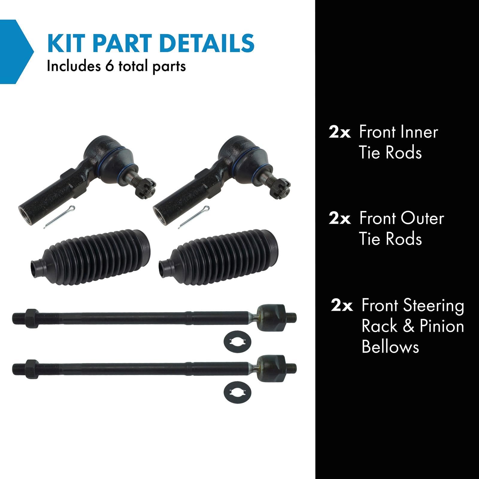 Trq Front Steering Kit Steering Rack & Pinion Bellow Tie Rod Compatible With 2009-2018 Toyota Corolla 2009-2013 Matrix