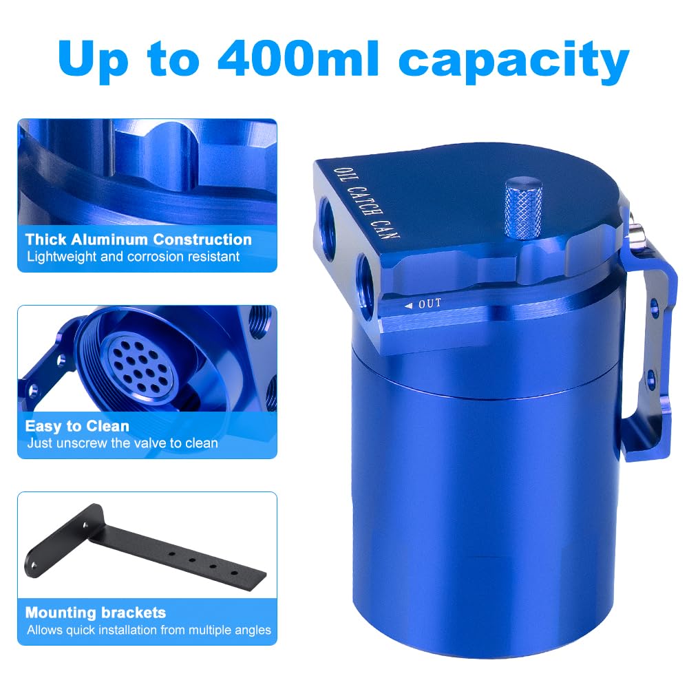 Jdmon Oil Catch Can, Passenger Side Oil Separator Compatible With Ford F150 2.7Eb 3.5Eb 5.0L Passenger Side 2011-2021, Expedition 3.5L Ecoboost 2018-2021, Raptor 3.5L Ecoboost 2017-2021, 350Ml Blue