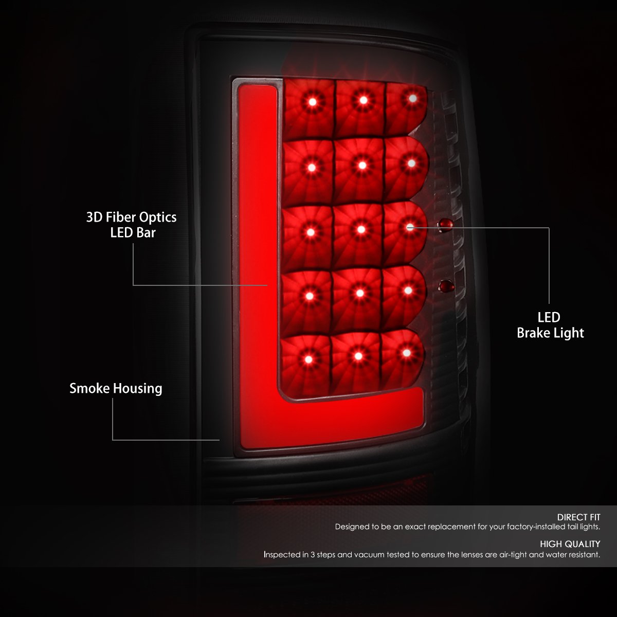 DNA MOTORING TL-DRAM09-LED-3D-BK-SM LED 3D Tail Light Assembly Driver & Passenger Side [Compatible with 09-17 Dodge Ram 1500 2500 3500]