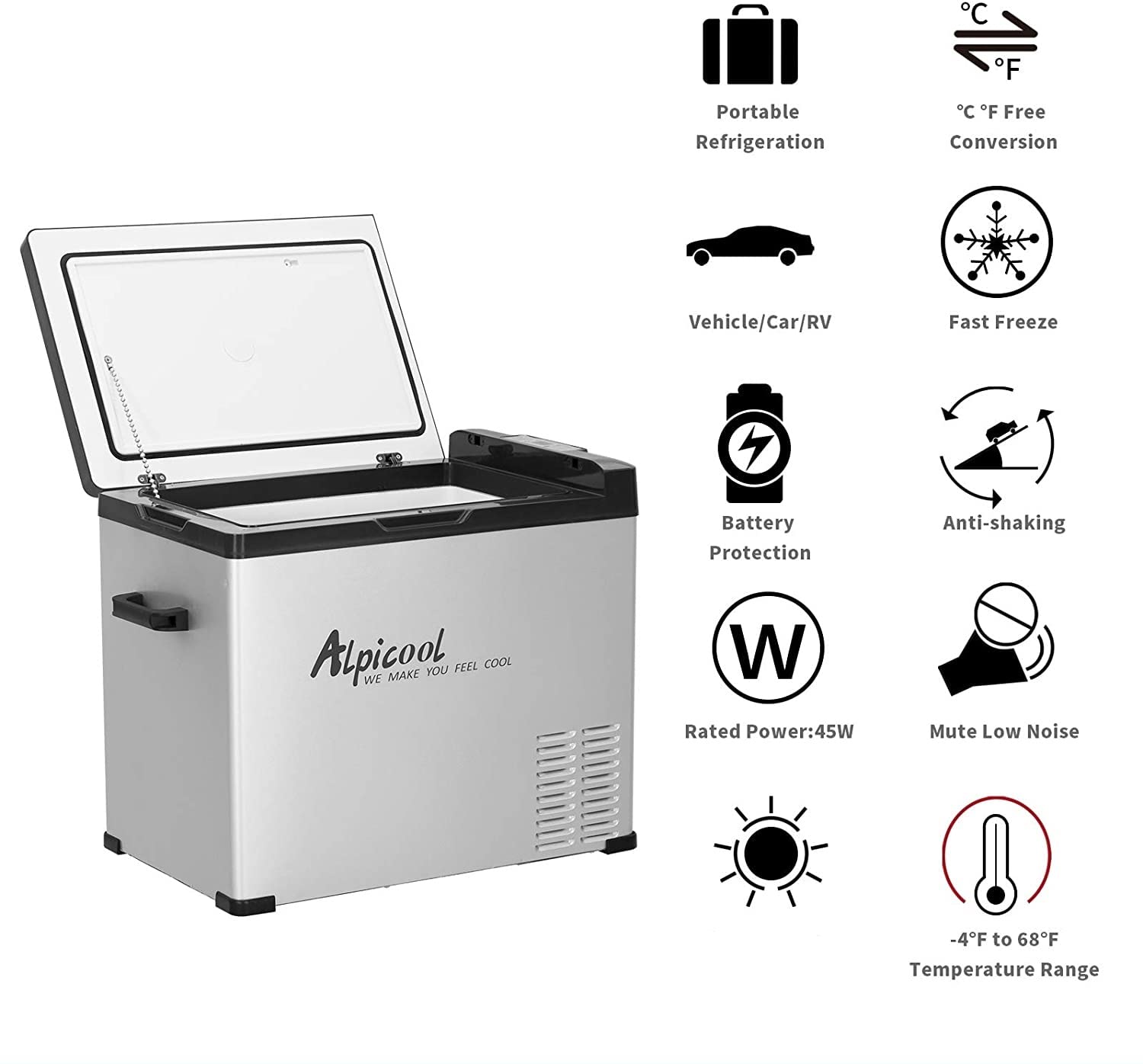 Alpicool C40 Portable Car Freezer - 42 Quart 12V Refrigerator for RV, Truck, Camping - Metal, Fast Cooling, 40 Liter