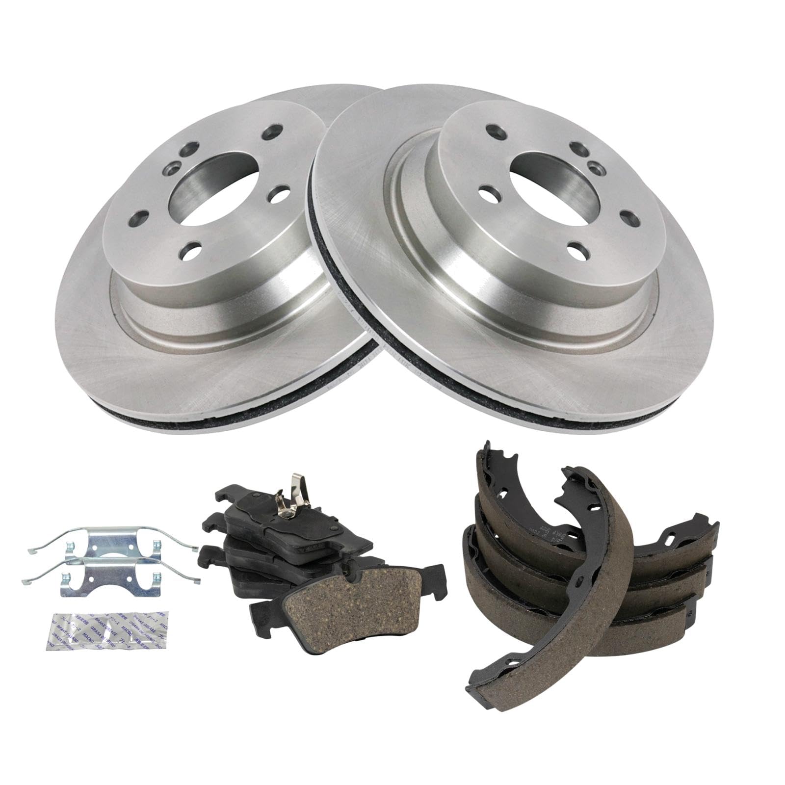 Trq Rear Brake Pad & Rotor Kit Brake Pads Brake Rotor Parking Brake Shoe Set Ceramic Compatible With 2006 Mercedes-Benz Cls500 2