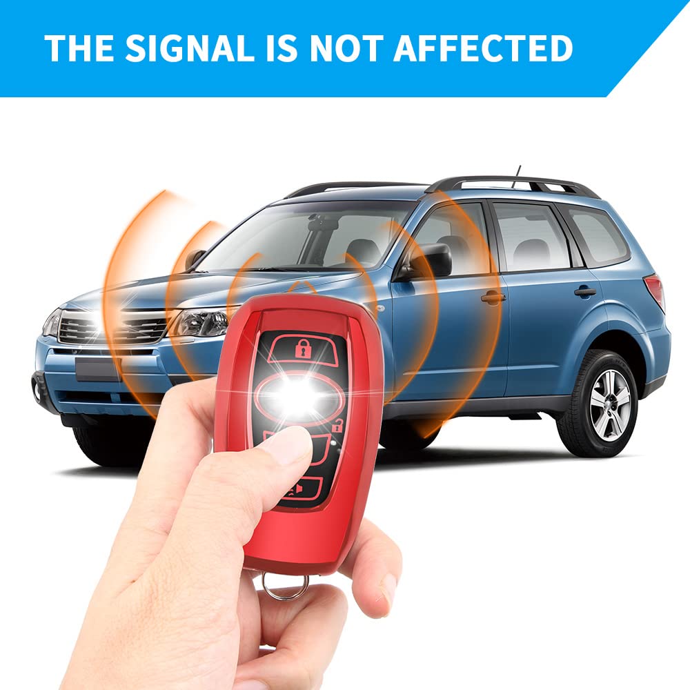 Qbuc For Subaru Key Fob Cover With Leather Keychain,Fit For Forester Crosstrek Outback Ascent Impreza Legacy Subaru 4-Buttons(Re