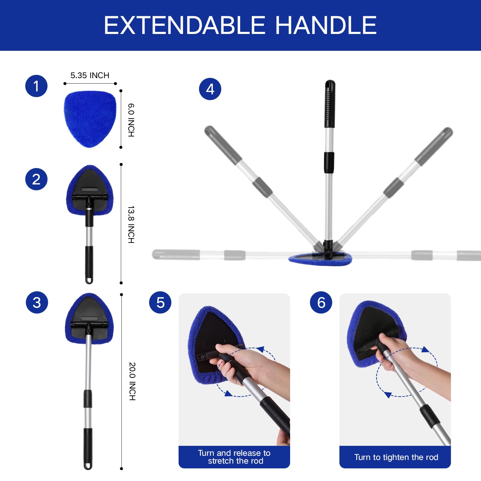 Qydipclin 10pcs Windshield Cleaner Tool, Car Window Cleaning Wash Kit with 4 Reusable Microfiber Pads 1 Spray Bottle and Extenda