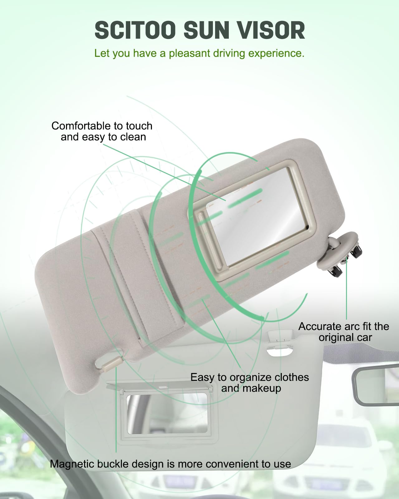 Scitoo Beige Left Driver Side Interior Sun Visor Fit For Toyota Camry 2006-2011 Without Sunroof (Oe:74320-06780-E0,04002-30506-B