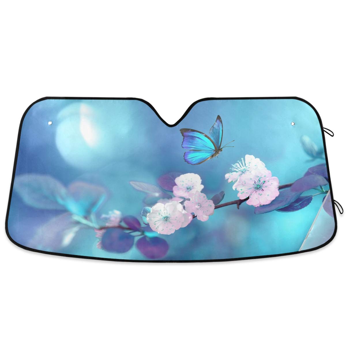 Oarencol Butterfly Flowers Car Windshield Sun Shade Yellow Pink Floral Blue Foldable Uv Ray Sun Visor Protector Sunshade To Keep