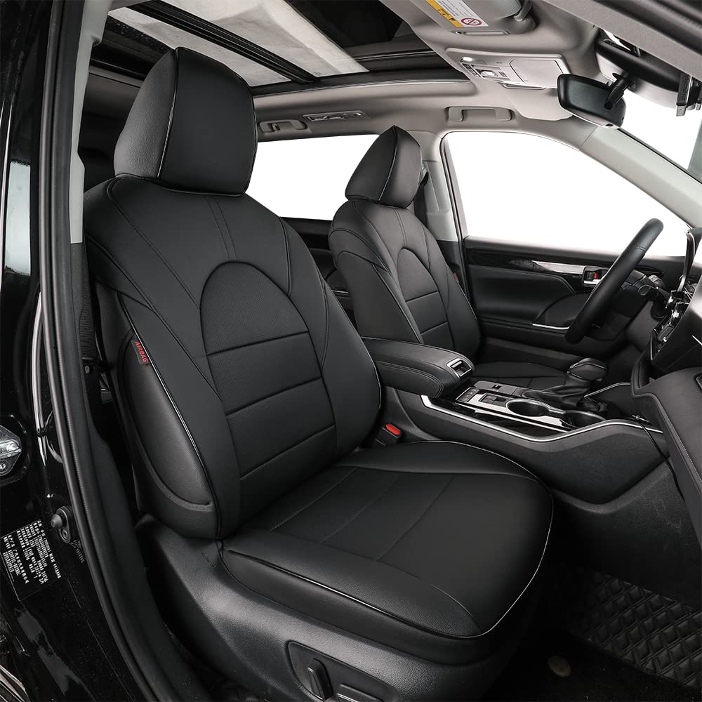 Ekr Custom Fit Highlander Car Seat Covers For Select Toyota Highlander 2020 2021 2022 2023 2024 -Three Rows, Second Row 40/60 Split, 8 Seats,Leather (Black)