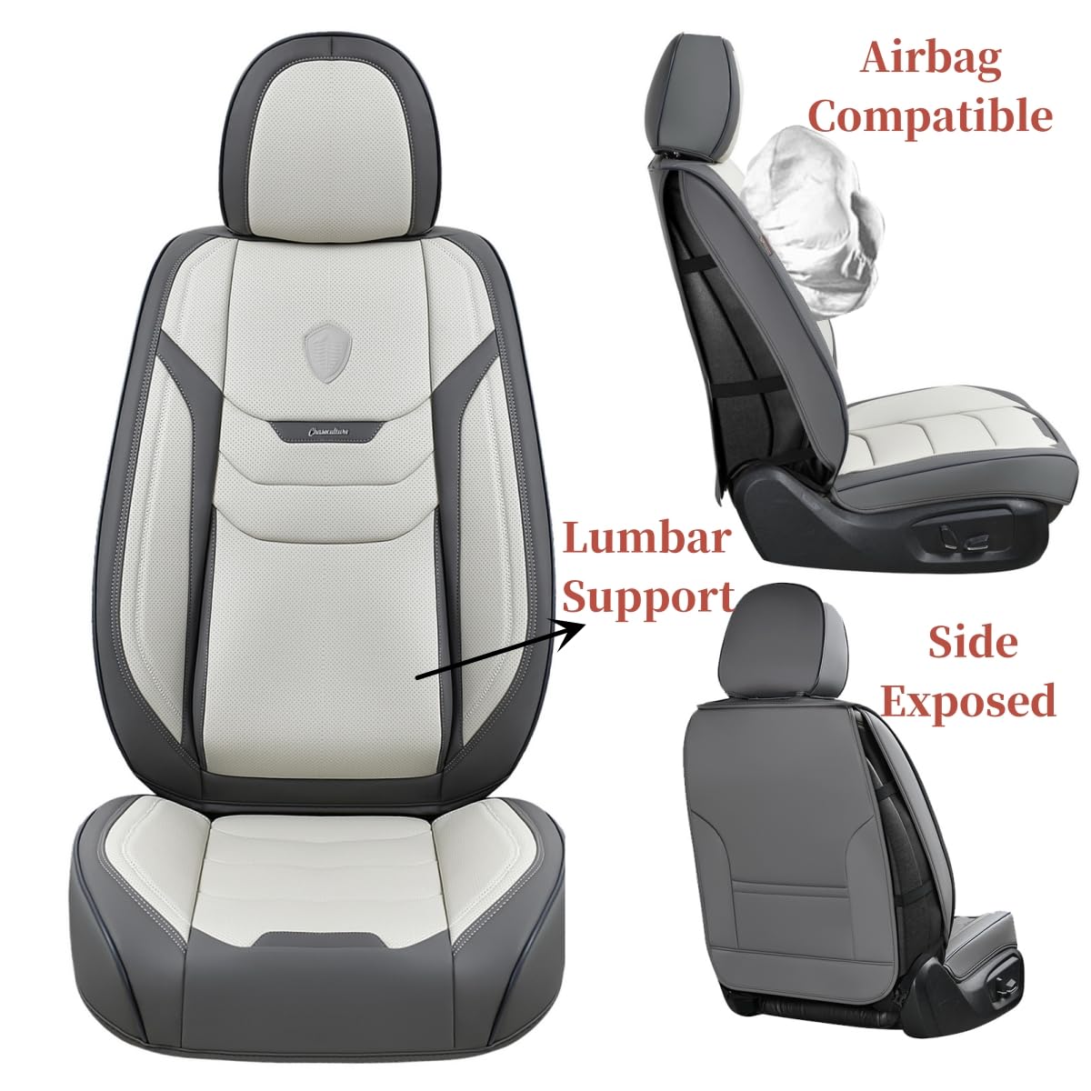 Coverado Seat Covers, Car Seat Covers Full Set, 5 Seat Universal Leather Seat Covers For Cars, Seat Covers Waterproof, Front And Back Car Seat Protector, Auto Seat Covers Fit For Most Vehicles, Gray