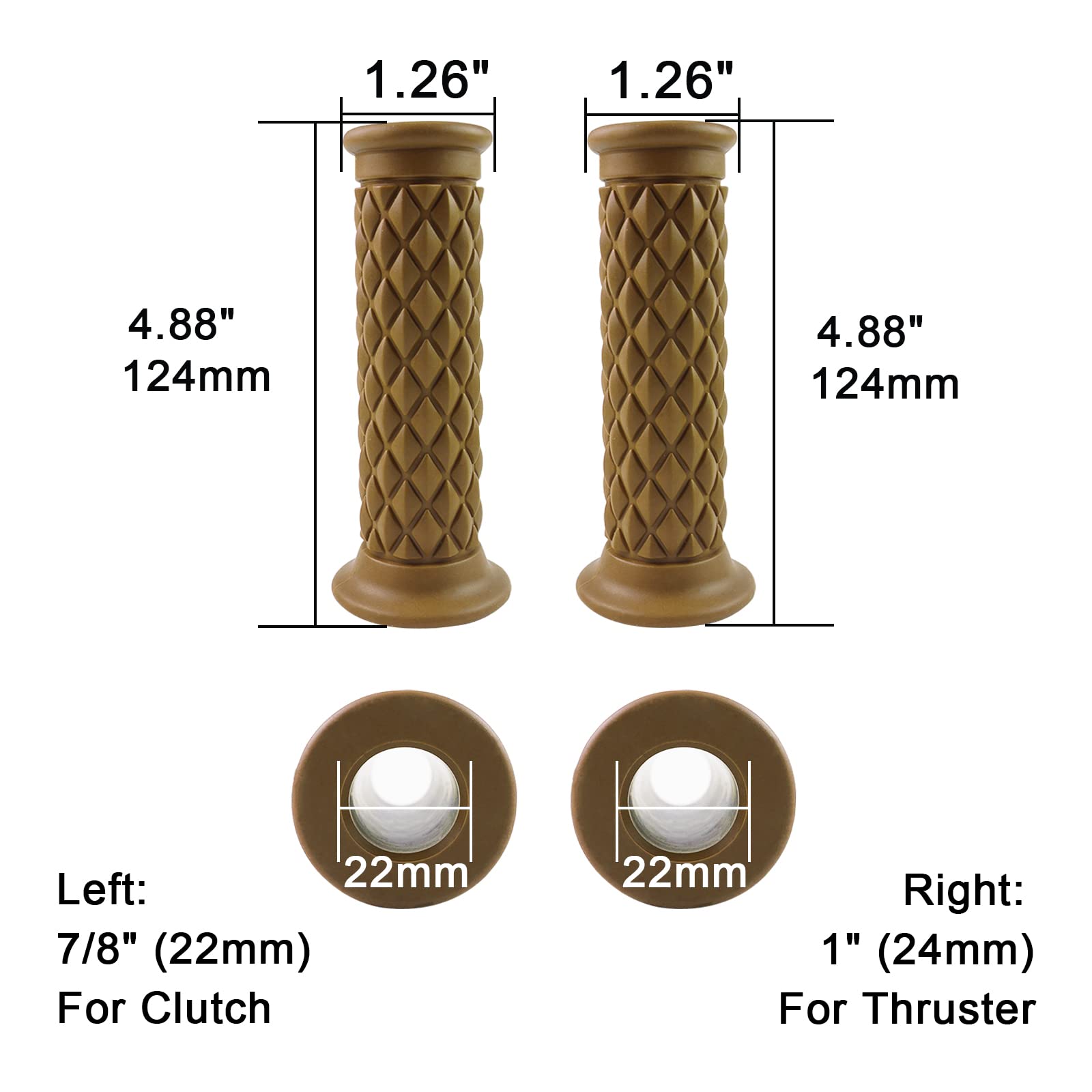 Motorcycle Vintage Non Slip Handlebar Grips 7/8 22Mm 1 24Mm Rubber Handle Grips, Open End (Yellow)