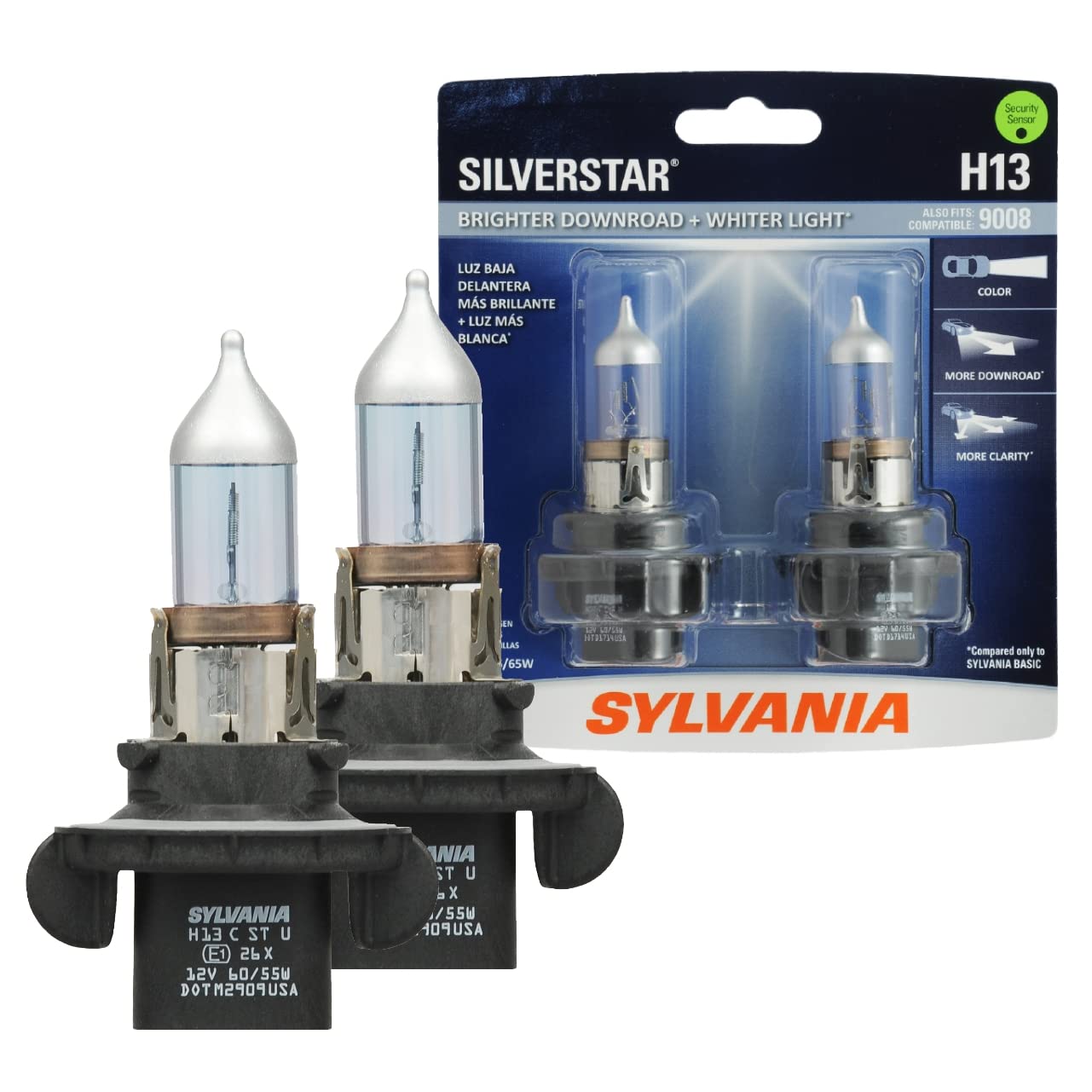 SYLVANIA - H13 SilverStar - High Performance Halogen Headlight Bulb, High Beam, Low Beam and Fog Replacement Bulb, Brighter Down