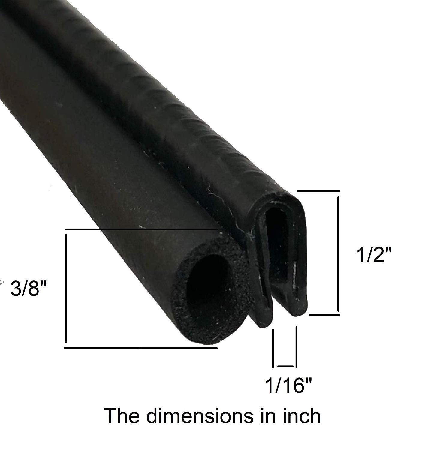 Seal Rubber Trim Seal with Side Bulb, 3/8" Diameter, 25 ft Length, Black, Model A081-25F