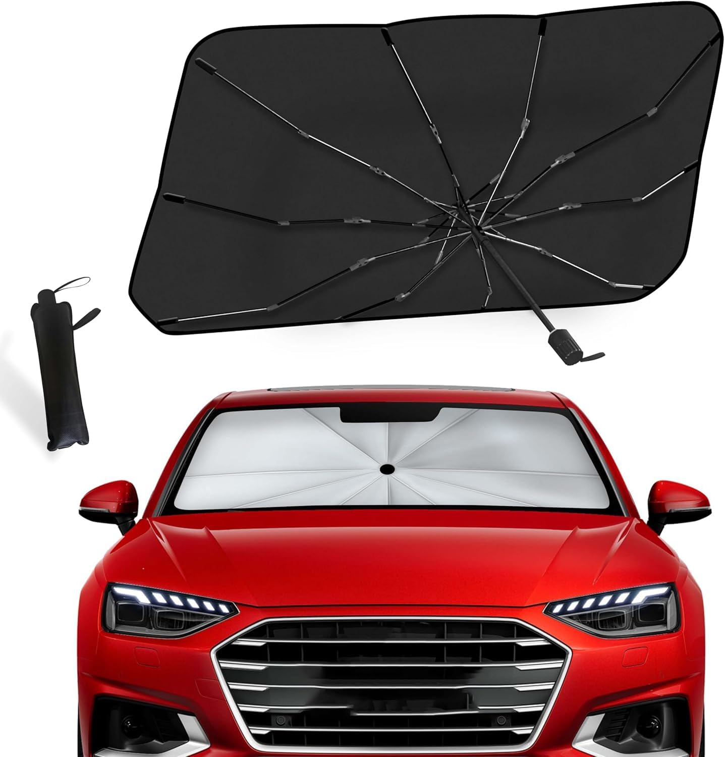 Car Windshield Sun Shade, Umbrella Style, Foldable Full Cover for Most Vehicles