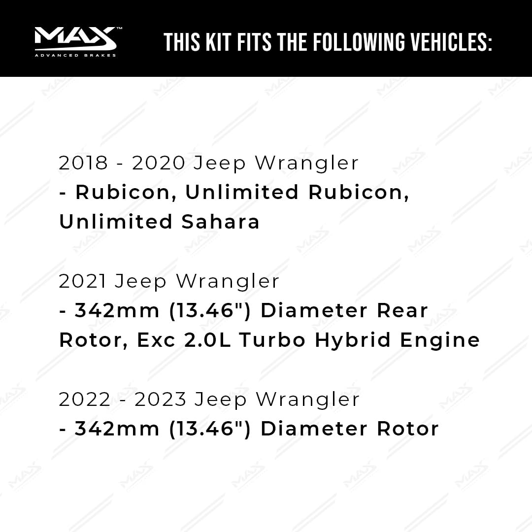 Max Advanced Brakes Rear Brake Kit Compatible With 2018 2019 2020 2021-2023 Jeep Wrangler Unlimited Rubicon Sahara Replacement P