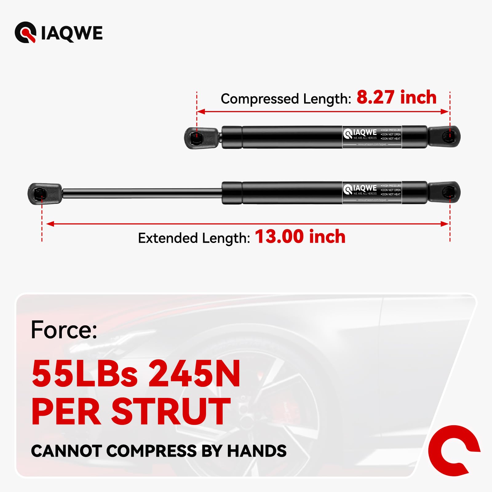 Iaqwe C1615120 13Inch 55Lb/245N Gas Struts Shocks Springs 13'' Lift Support For Snugtop Are Leer Truck Camper Shell Topper Rear