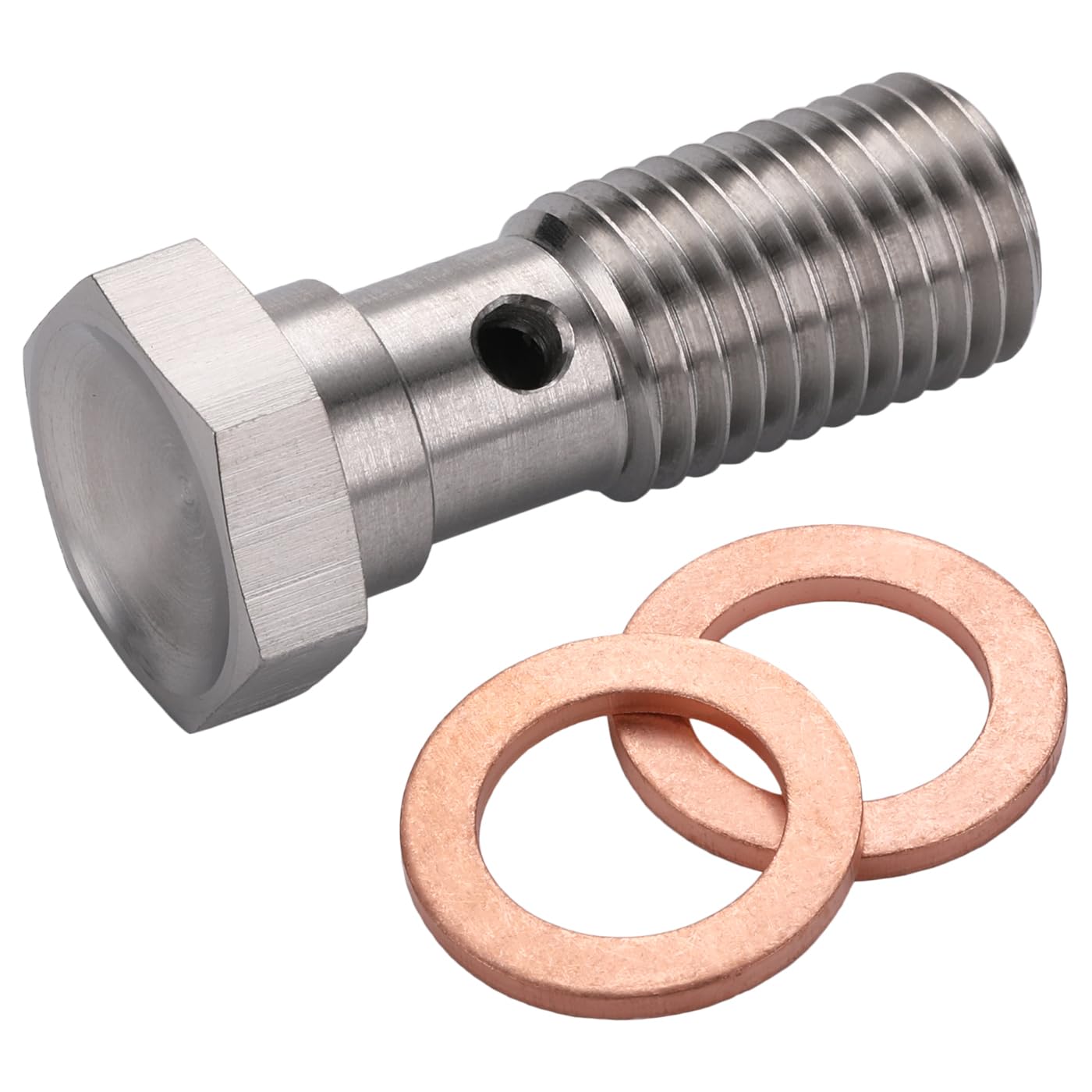 Podavelle M12X1.5 Metric Stainless Steel Single Banjo Bolt Brake Fitting Adapter 31Mm Long With Copper Washers