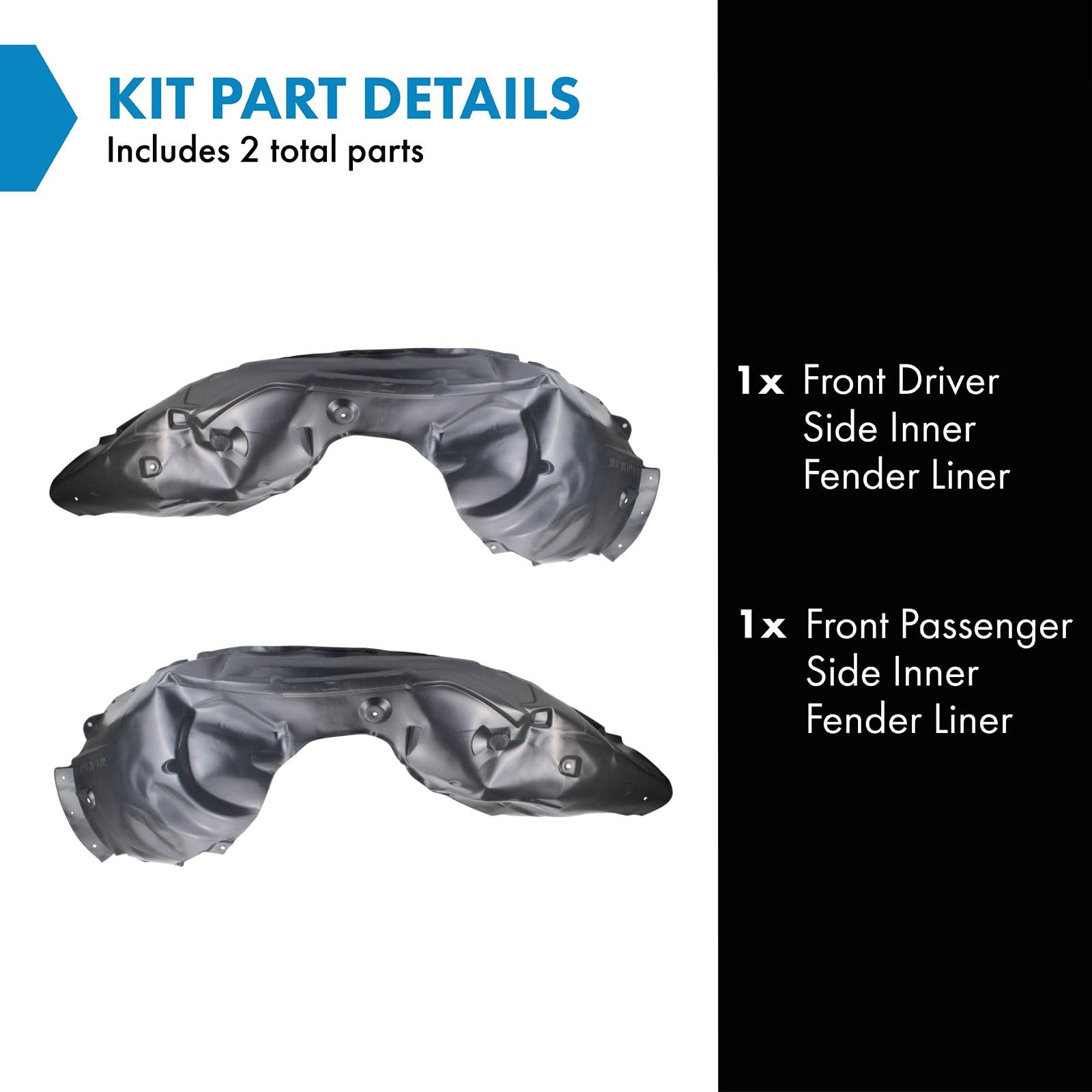 Trq Front Inner Fender Liner Set Compatible With 2017-2020 Ford Fusion 2019-2020 Police Responder Hybrid Fo1248176 Fo1249176