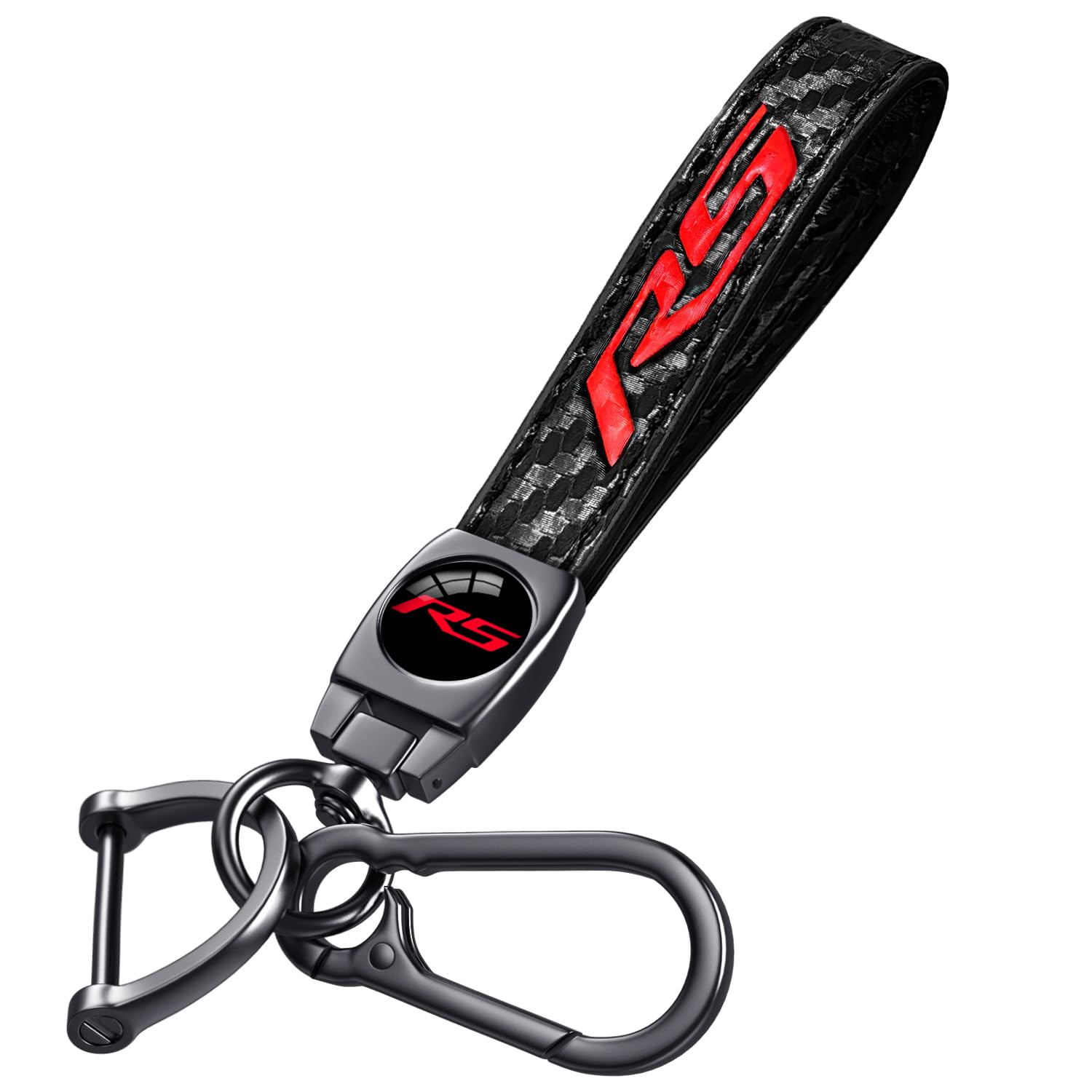 Annloysky Black Carbon Fiber Leather Car Metal Key Chain Keyring Accessories Compatible with Chevy Camaro RS Cars Accessories