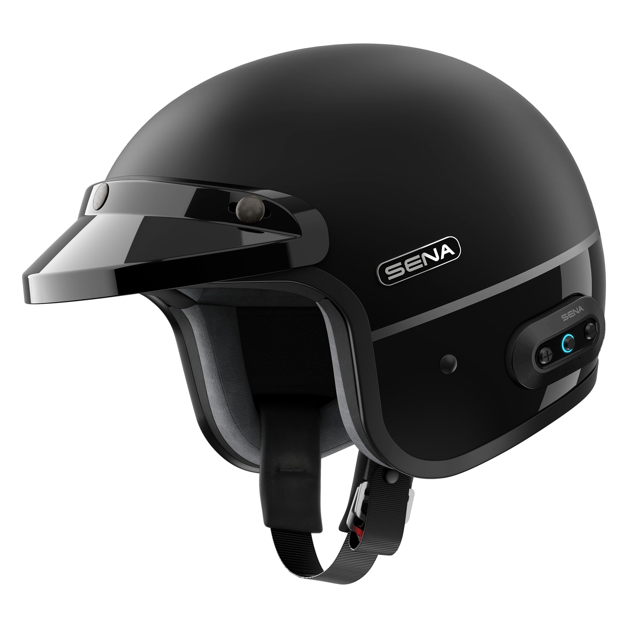 Sena Surge Mesh Intercom Enabled Open Face Smart Motorcycle Helmet (Matte Black/Gloss Black, S)