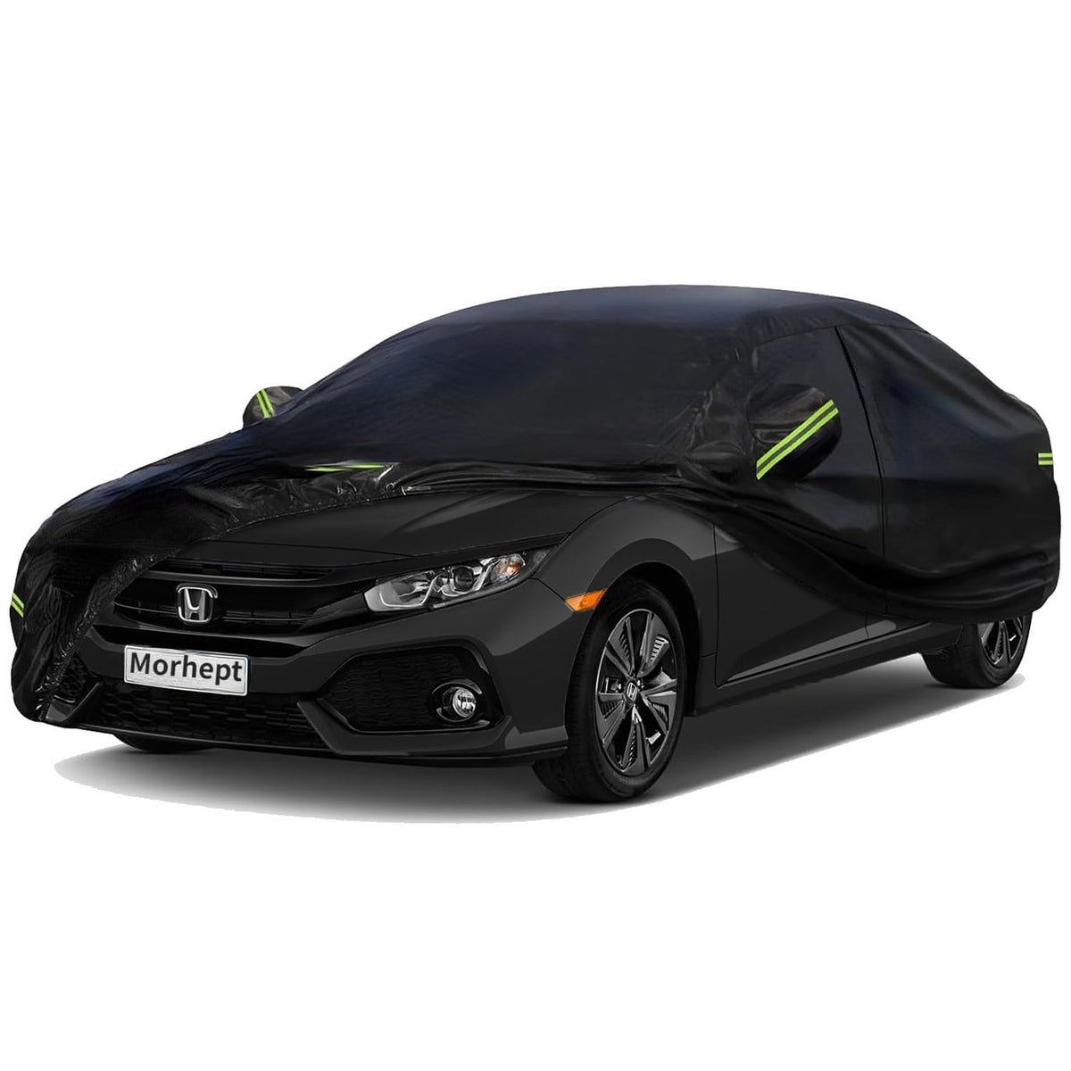 Morhept Car Cover Custom Fit For Honda Civic, Waterproof All Weather Full Exterior Sedan Cover Rain Snow Uv Protection Cover Wit