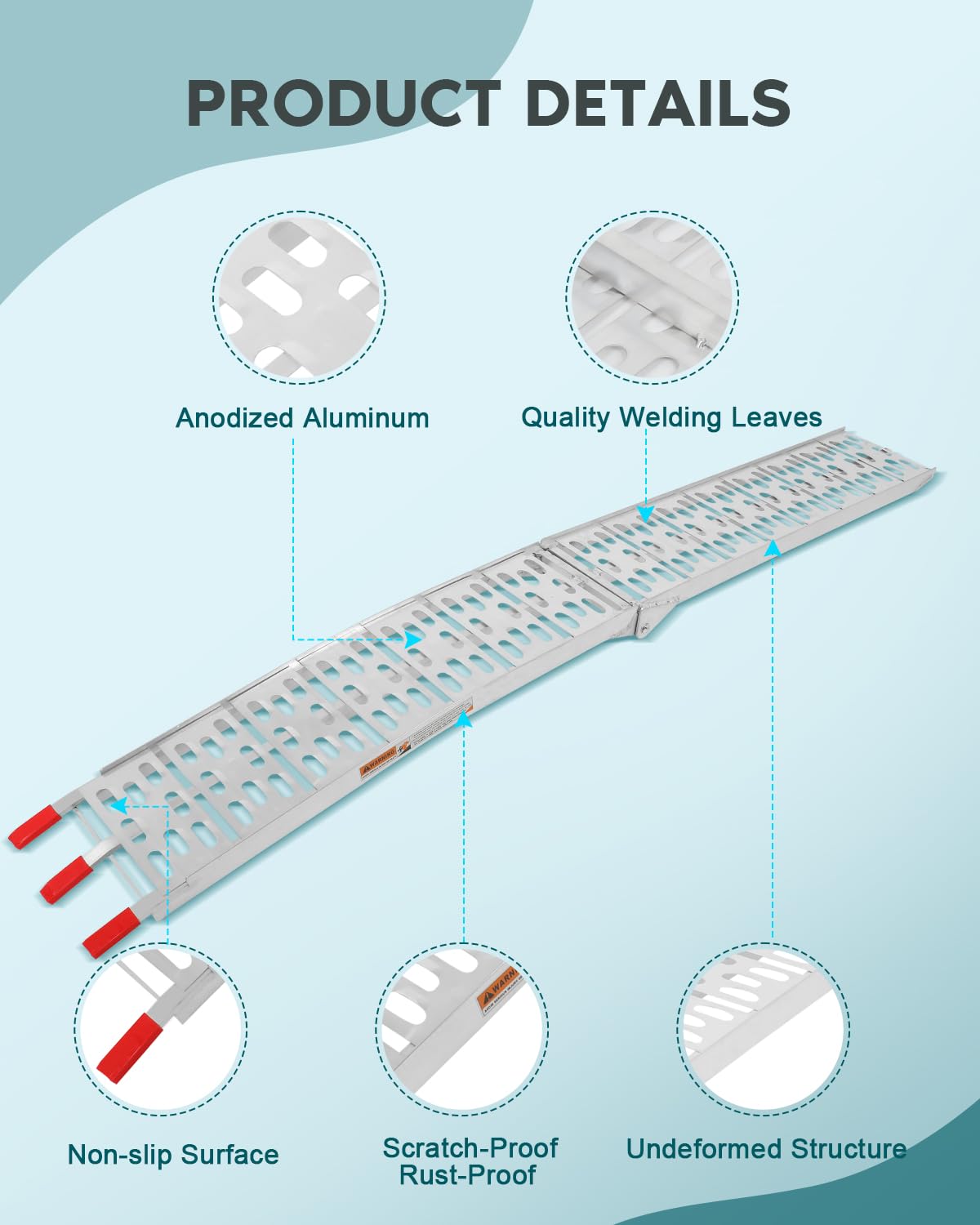 Scitoo Loading Ramp With Support Legs 7.42Ft Folding Titan Ramps Aluminum Plate Top Ramp Atv Ramps With 1500Lbs Max Load For Pickup Truck, Motorcycles, Dirt Bikes, Lawnmowers, Snowblower 1 Pair