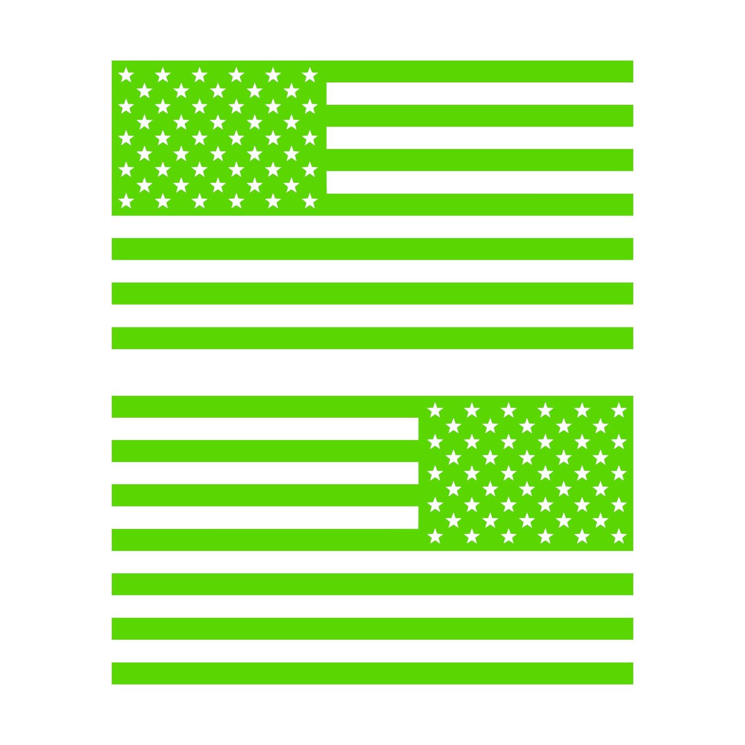 American Us Flag [Pick Color/Size] Vinyl Decal Sticker For Laptop/Car/Truck/Window/Bumper (5In Subdued Pair, Matte Lime Green)