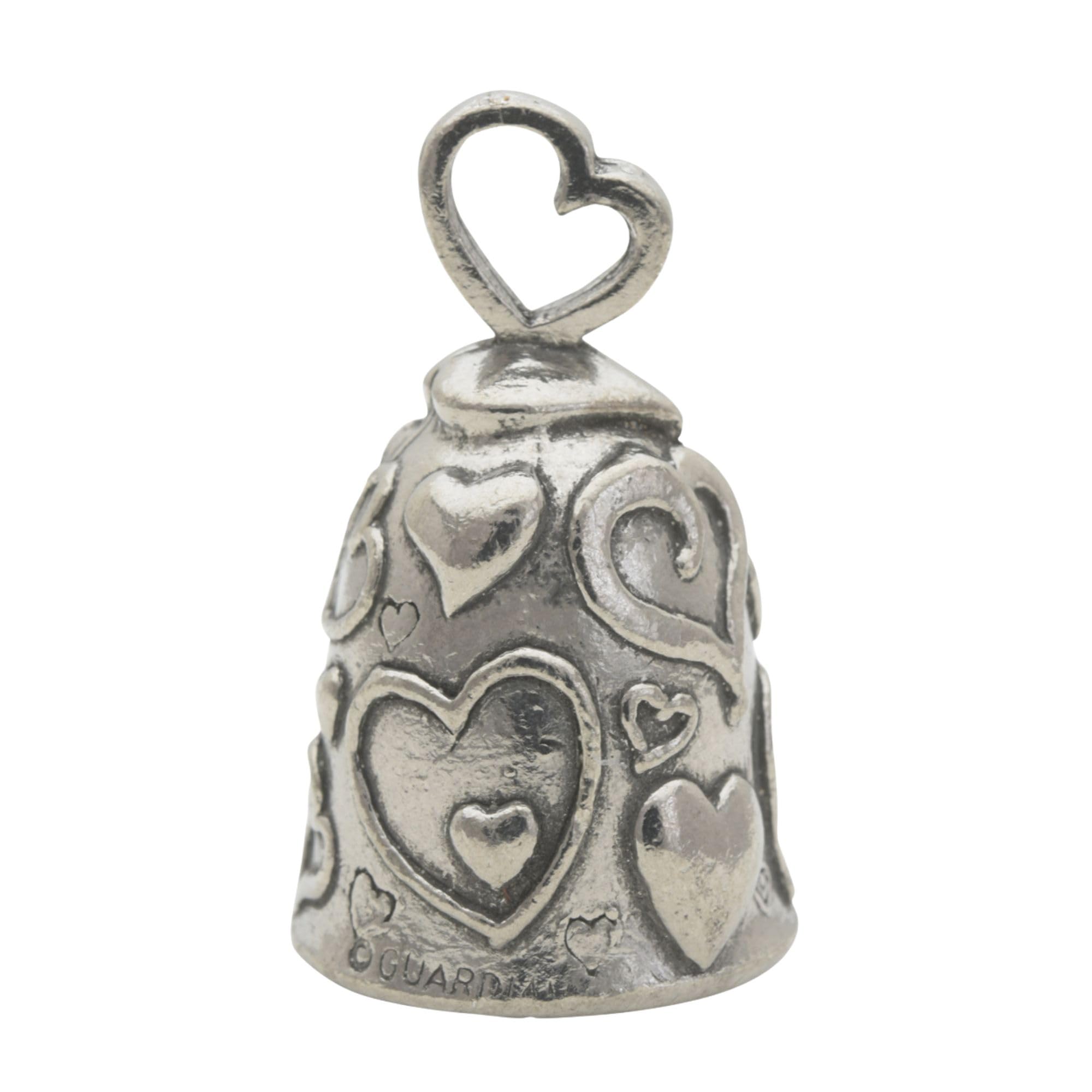 Guardian Bell Heart Good Luck Bell w/Keyring & Black Velvet Gift Bag | Motorcycle Bell | Lead-Free Pewter | Good Luck Gift to Fr