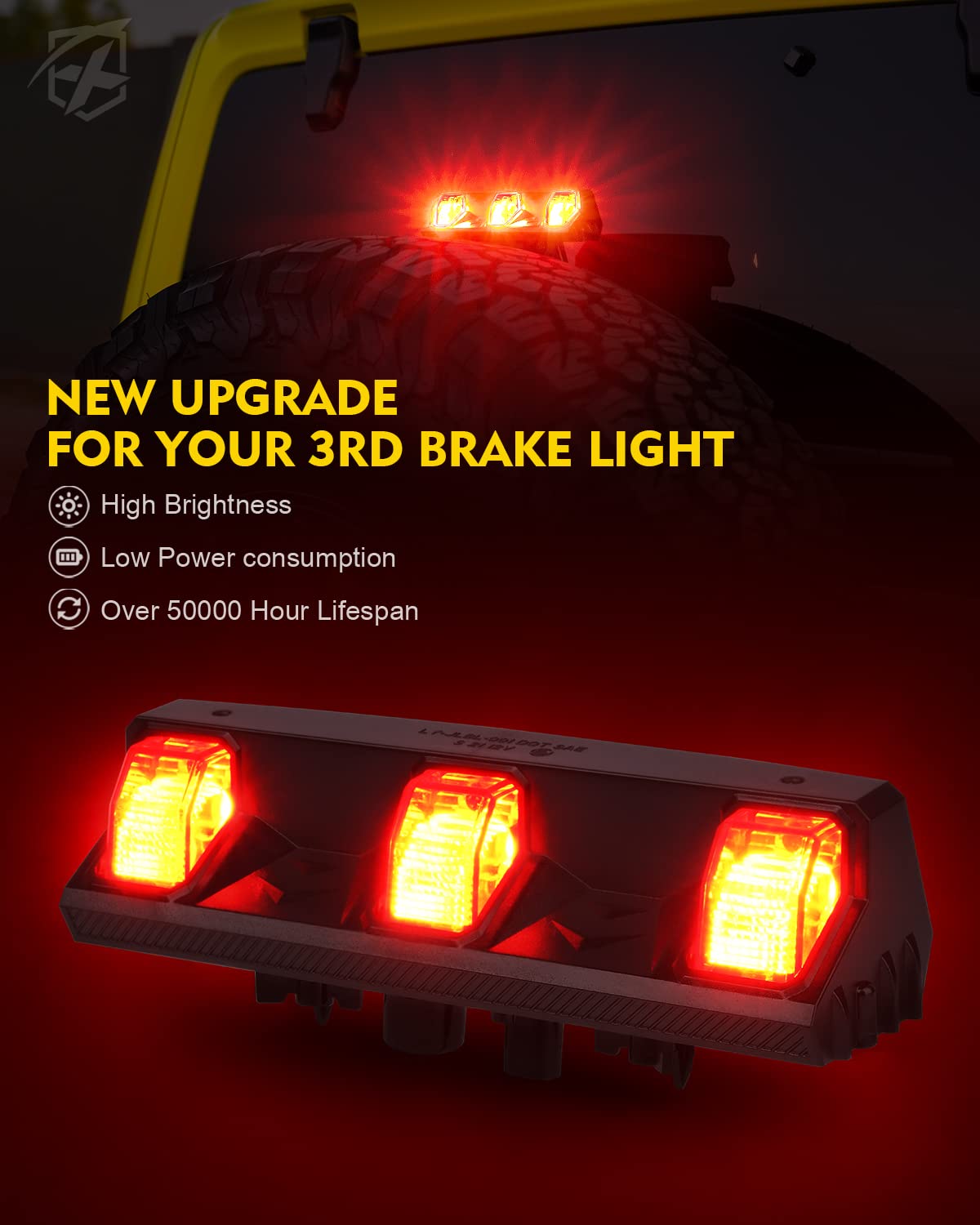 Xprite Upgrade Led Third Brake Lights Compatible With Jeep Wrangler Jl Jlu 2018-2022, Dot Approved High Mount Stop 3Rd Tail Ligh