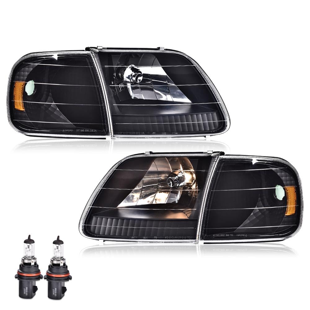 Cheda Headlights Assembly Headlamp Compatible With 1997-2003 Ford F150 / 1997-2002 Ford Expedition Chrome Housing W/Clear Corner