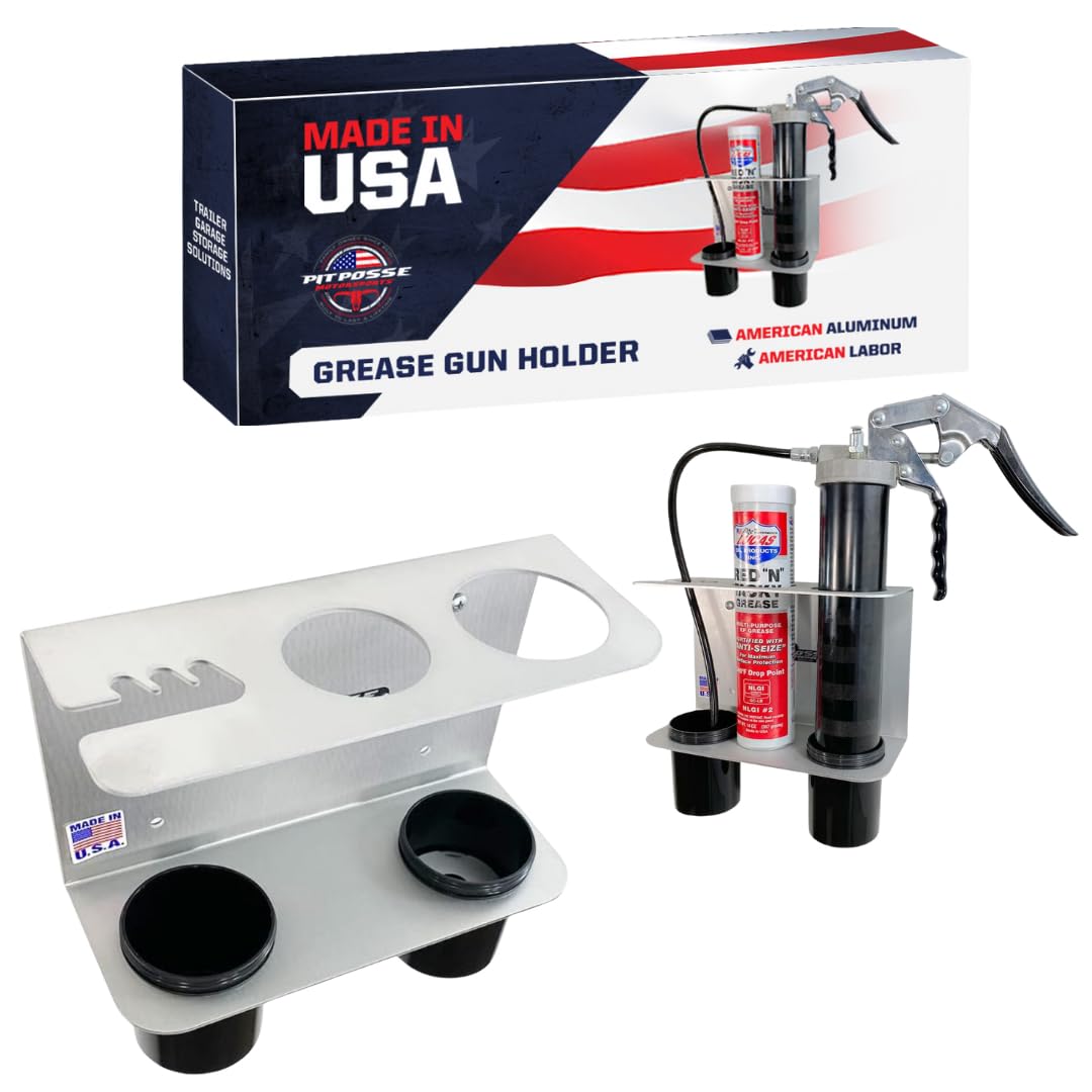 Pit Posse 572 Hand Grease Gun Holder Rack - Made in USA - Garage Organizer Aluminum Storage Caddy Wall Mount Accessory for Enclo