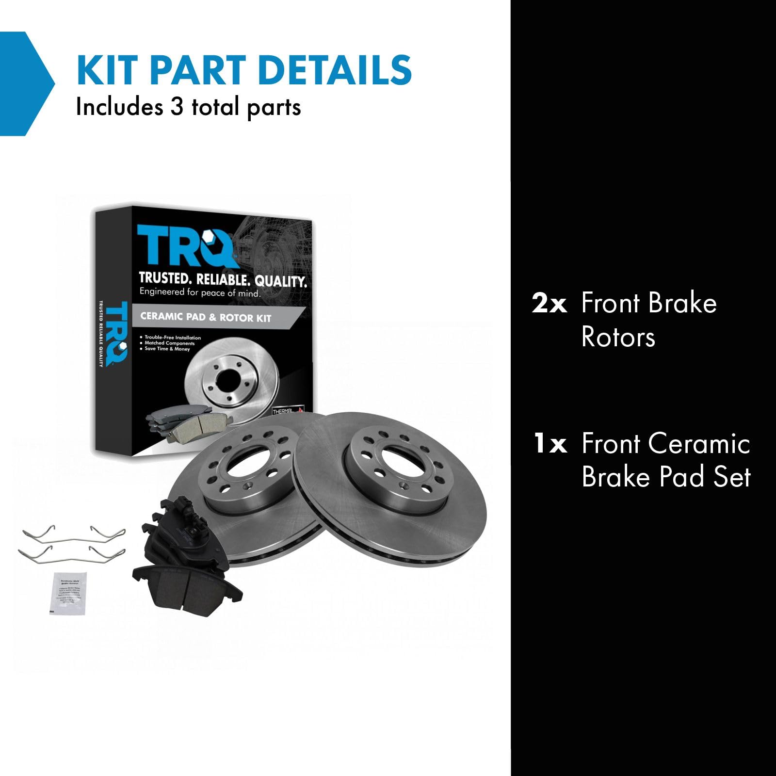 Trq Front Brake Pad & Rotor Kit Brake Pads Brake Rotor Ceramic Compatible With 2009-2013 Audi A3 A3 Quattro 2012-2019 Volkswagen