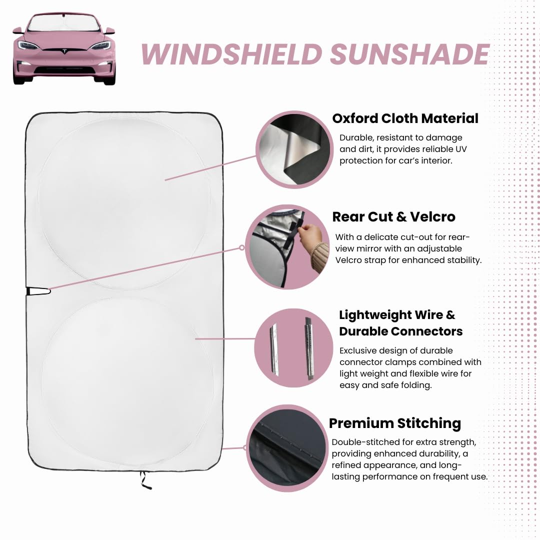Kinder Fluff Patented Windshield Sun Shade For Tesla S | Oxford Cloth Foldable Car Sun Shield | Thicker Window Shade Fits Tesla